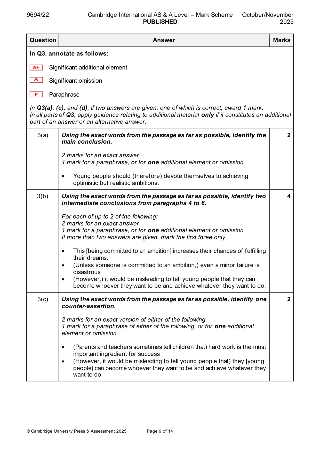 Mark scheme, page 9 of 14