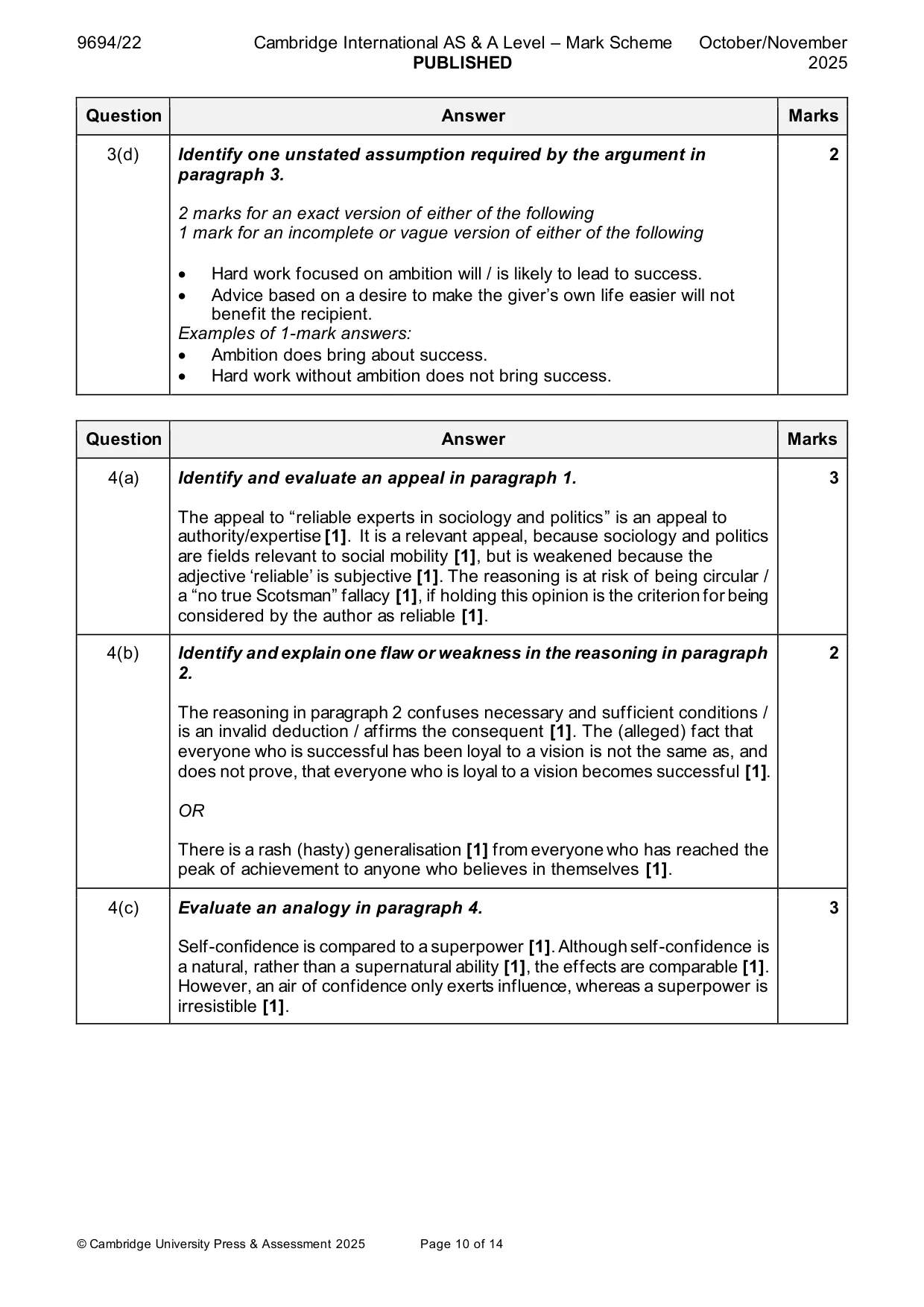 Mark scheme, page 10 of 14