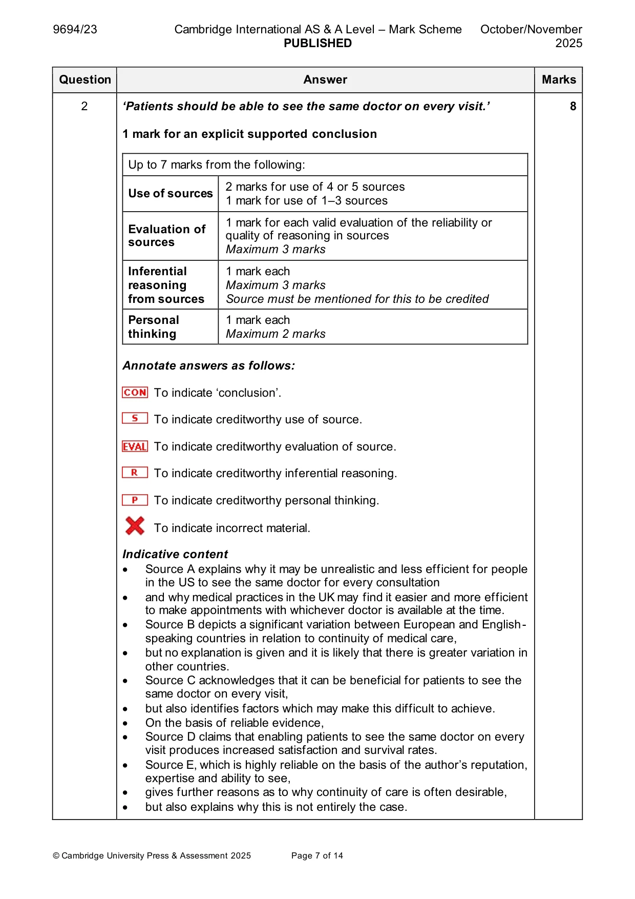 Mark scheme, page 7 of 14