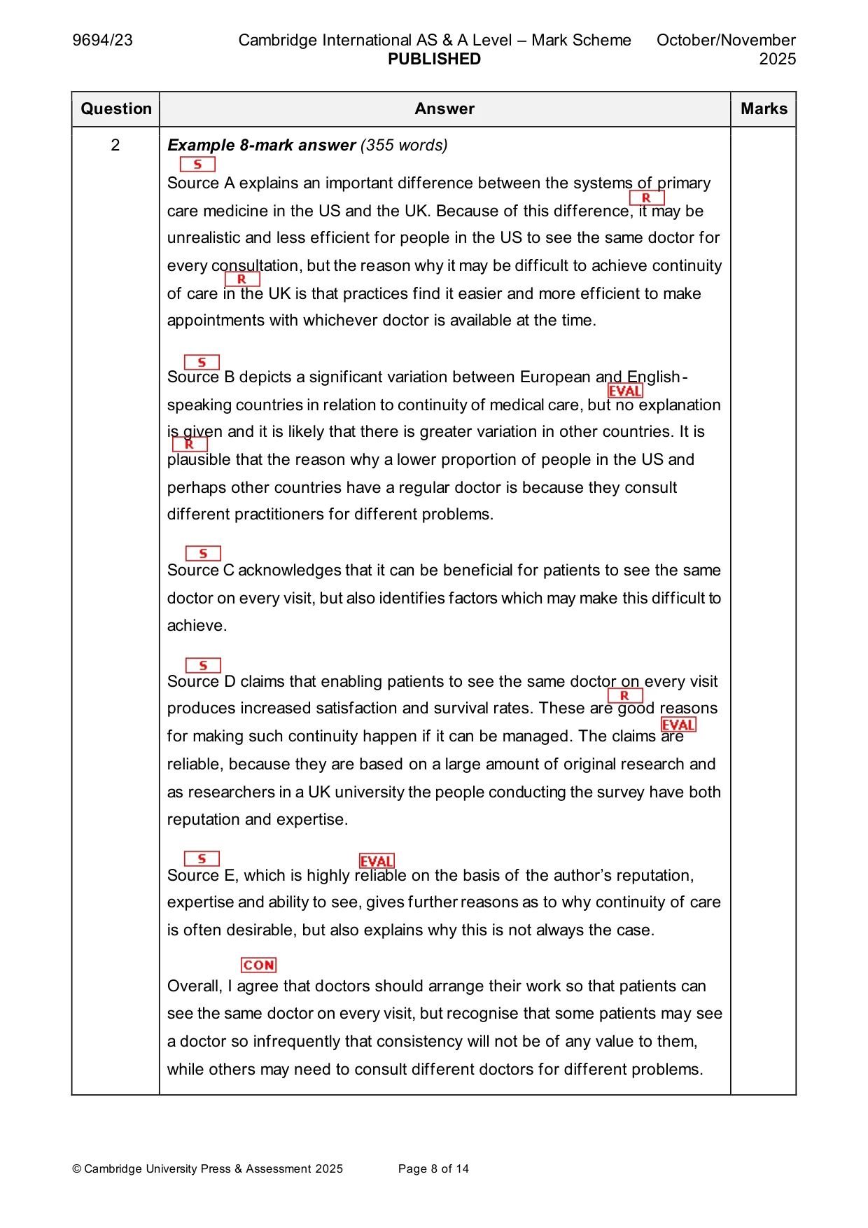 Mark scheme, page 8 of 14