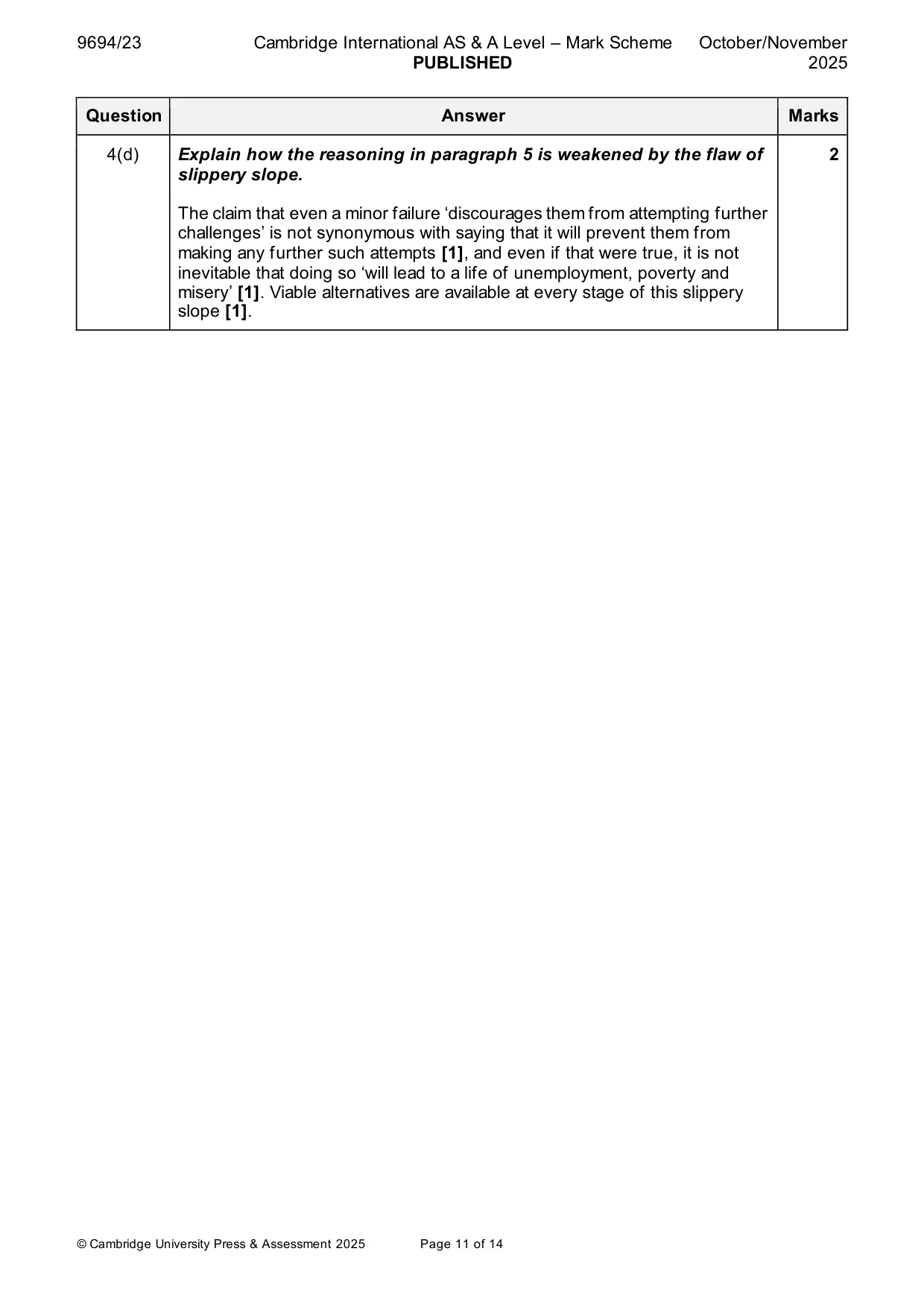 Mark scheme, page 11 of 14