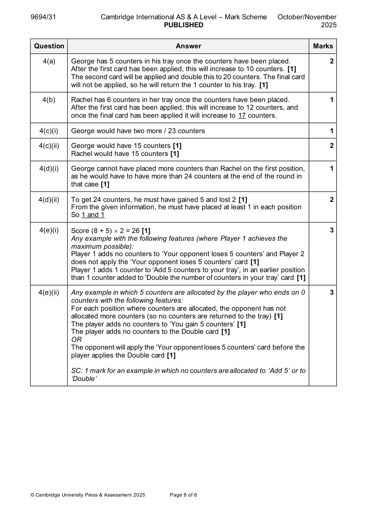 Mark scheme, page 8 of 8