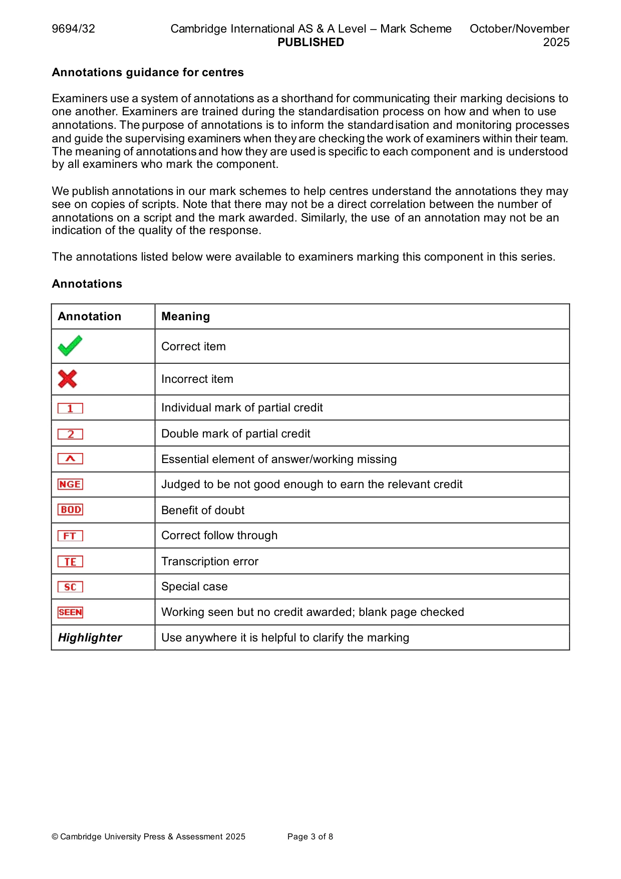 Mark scheme, page 3 of 8