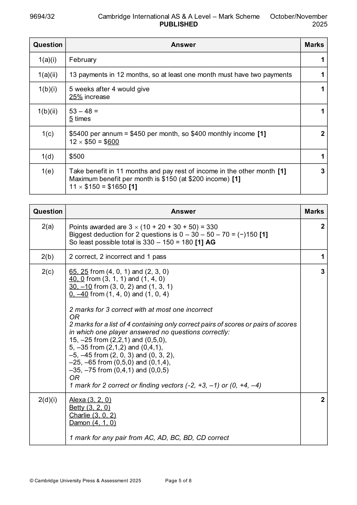 Mark scheme, page 5 of 8