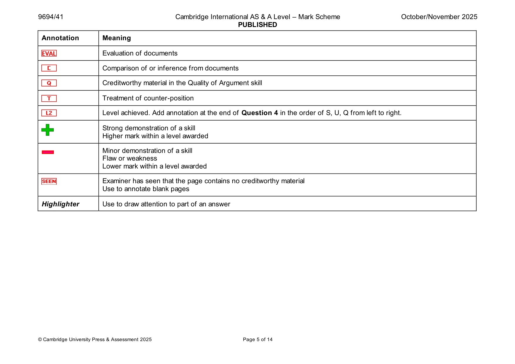 Mark scheme, page 5 of 14