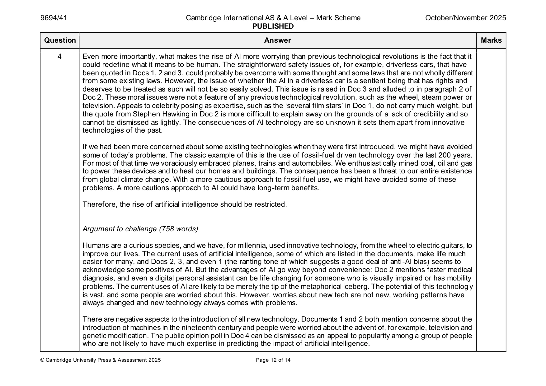Mark scheme, page 12 of 14