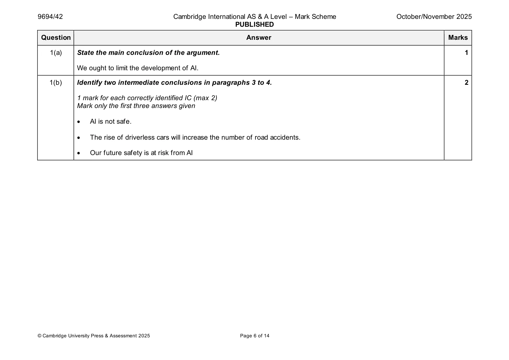 Mark scheme, page 6 of 14