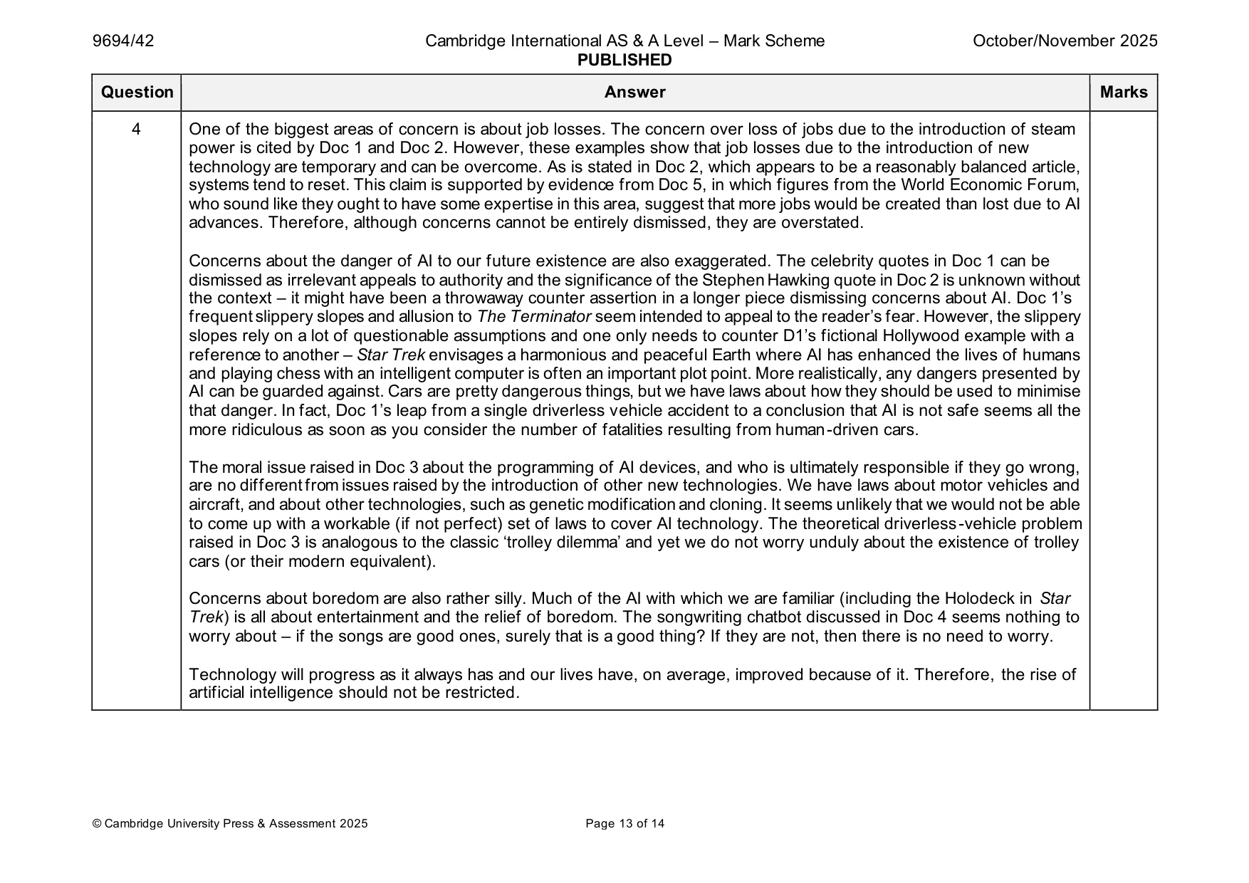 Mark scheme, page 13 of 14