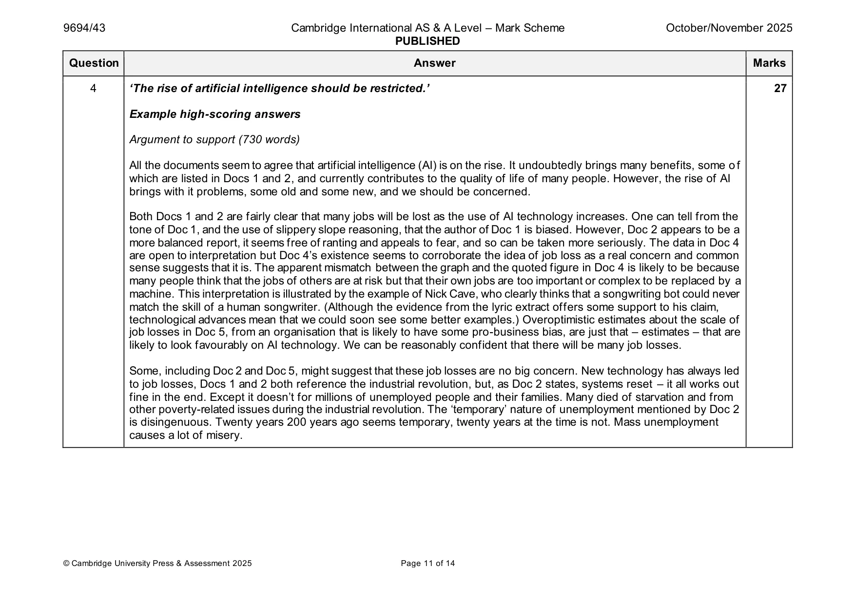 Mark scheme, page 11 of 14