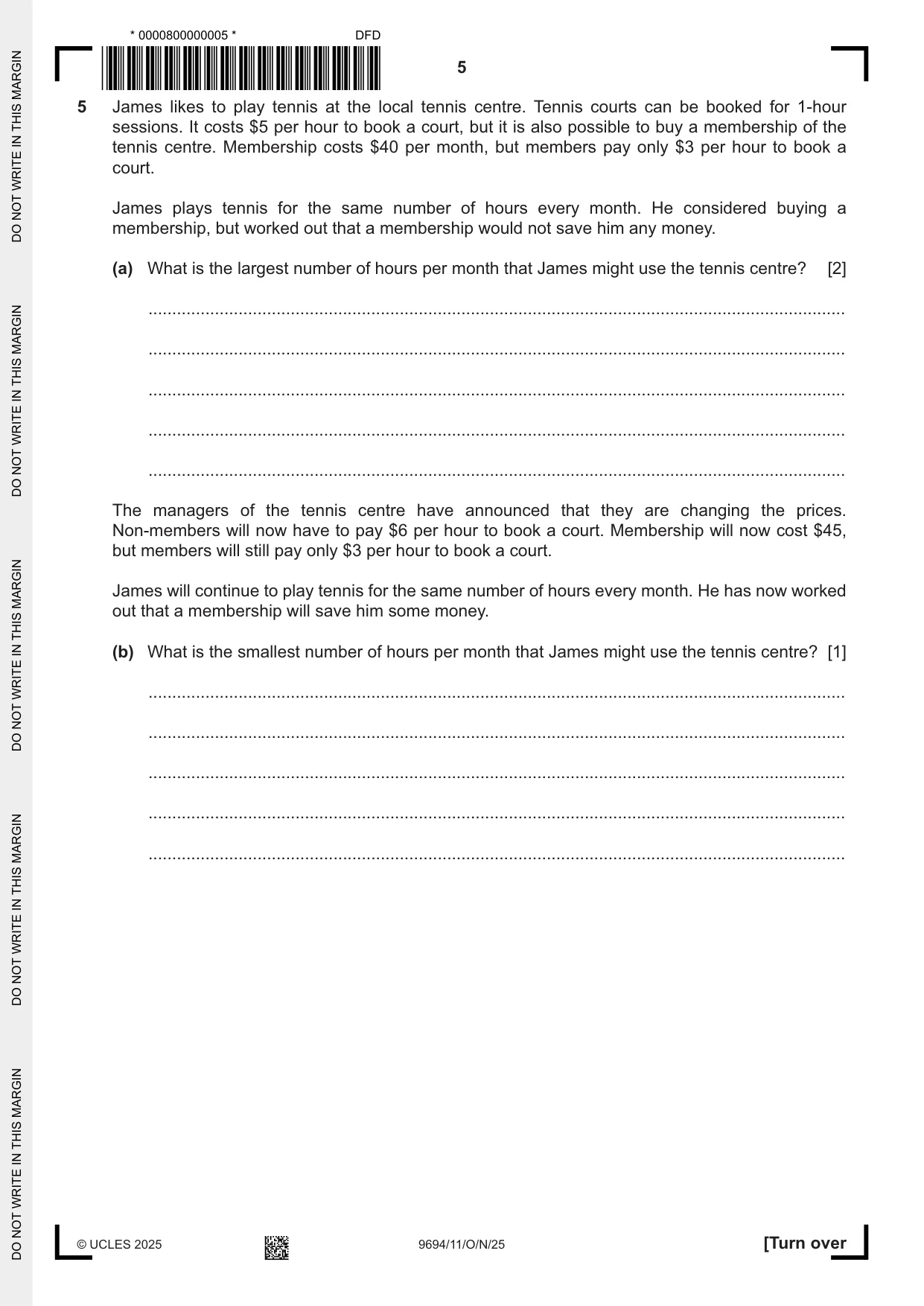 Cambridge A Level Thinking Skills 9694 2025 Oct/Nov Paper 1 · Variant 1 question paper, page 5 of 16