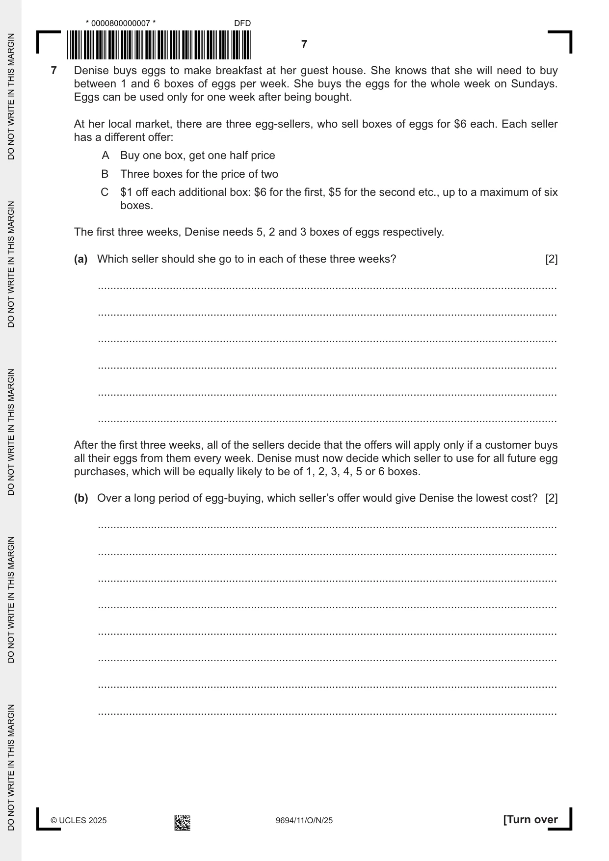 Cambridge A Level Thinking Skills 9694 2025 Oct/Nov Paper 1 · Variant 1 question paper, page 7 of 16