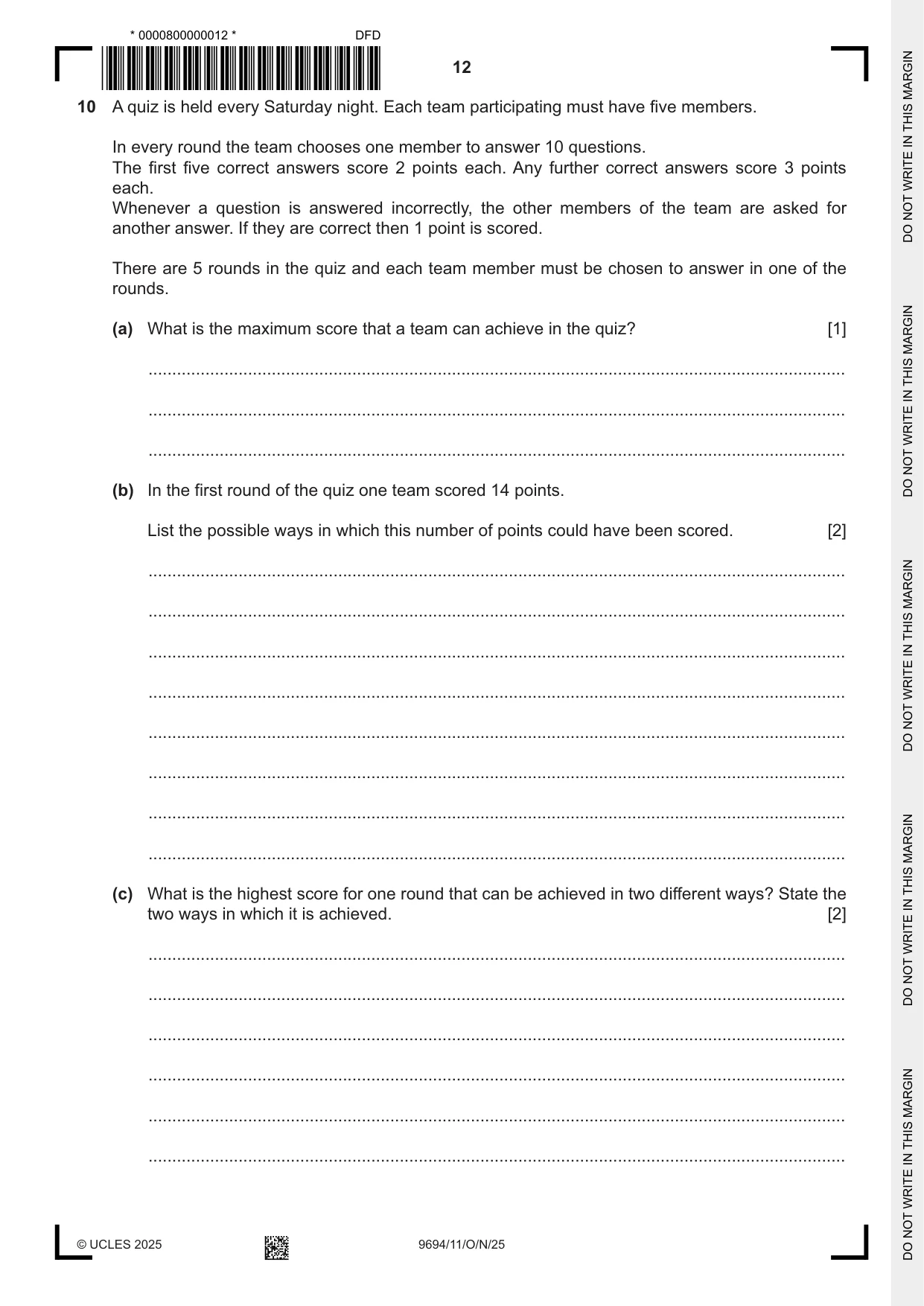 Cambridge A Level Thinking Skills 9694 2025 Oct/Nov Paper 1 · Variant 1 question paper, page 12 of 16