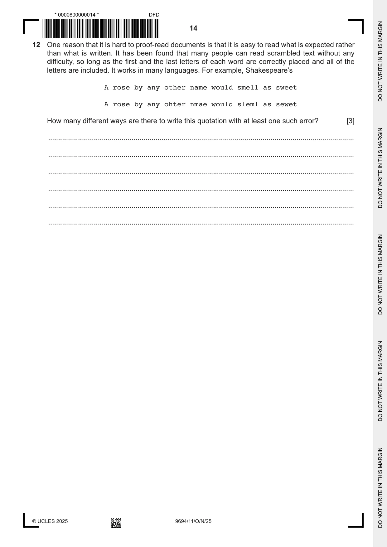 Cambridge A Level Thinking Skills 9694 2025 Oct/Nov Paper 1 · Variant 1 question paper, page 14 of 16