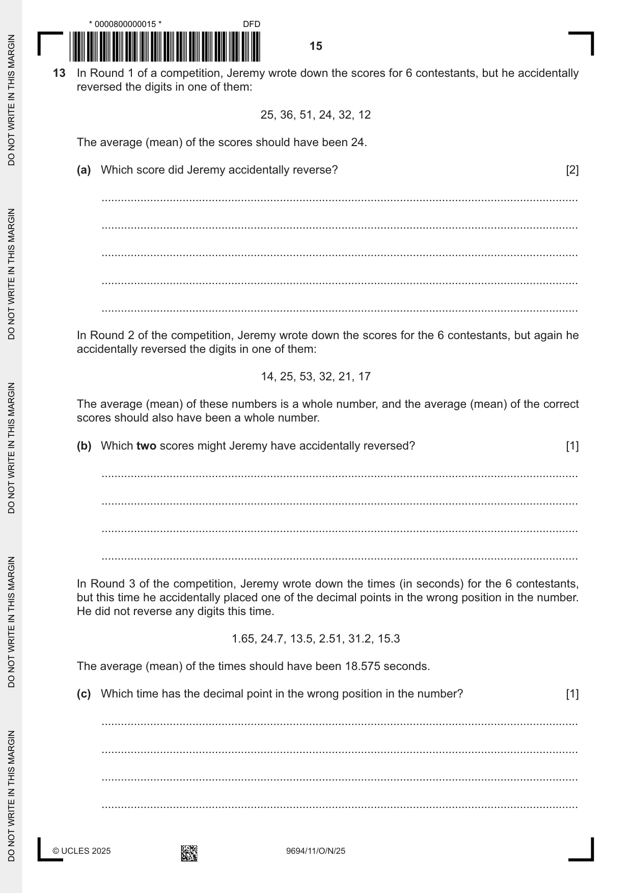 Cambridge A Level Thinking Skills 9694 2025 Oct/Nov Paper 1 · Variant 1 question paper, page 15 of 16