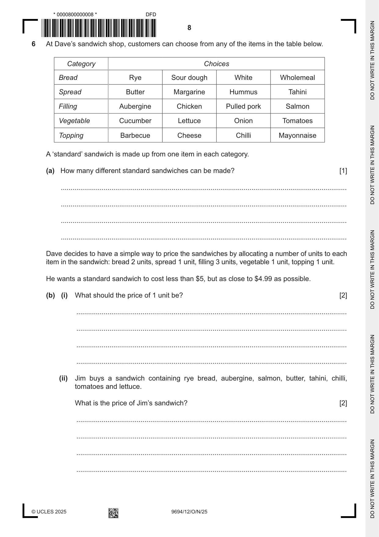 Cambridge A Level Thinking Skills 9694 2025 Oct/Nov Paper 1 · Variant 2 question paper, page 8 of 16
