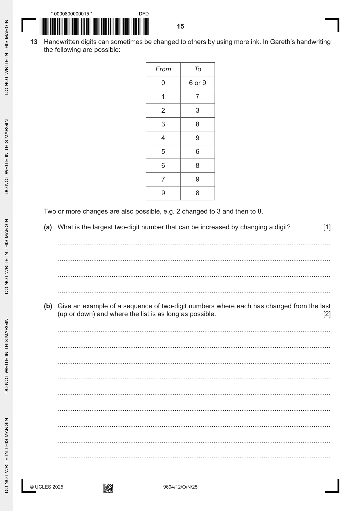 Cambridge A Level Thinking Skills 9694 2025 Oct/Nov Paper 1 · Variant 2 question paper, page 15 of 16