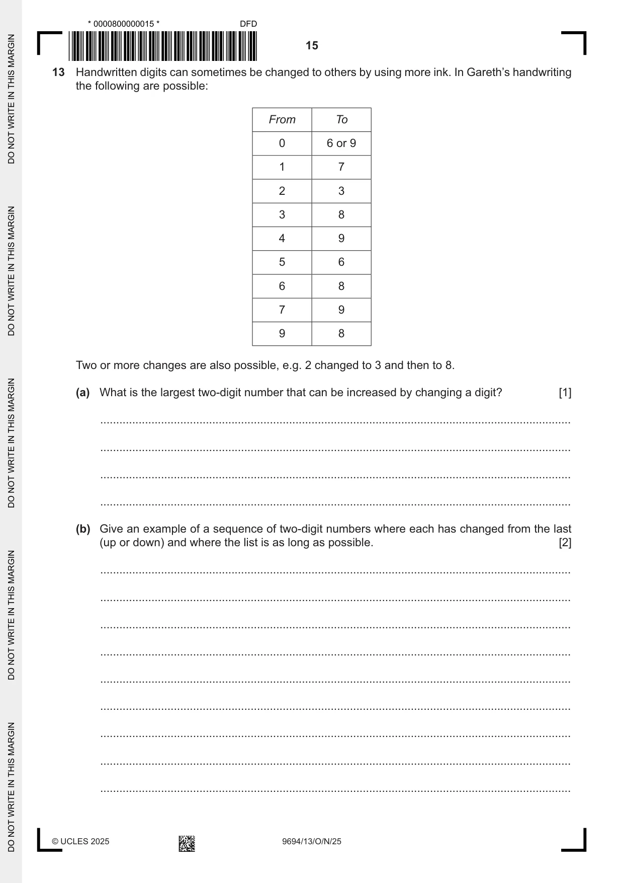 Cambridge A Level Thinking Skills 9694 2025 Oct/Nov Paper 1 · Variant 3 question paper, page 15 of 16