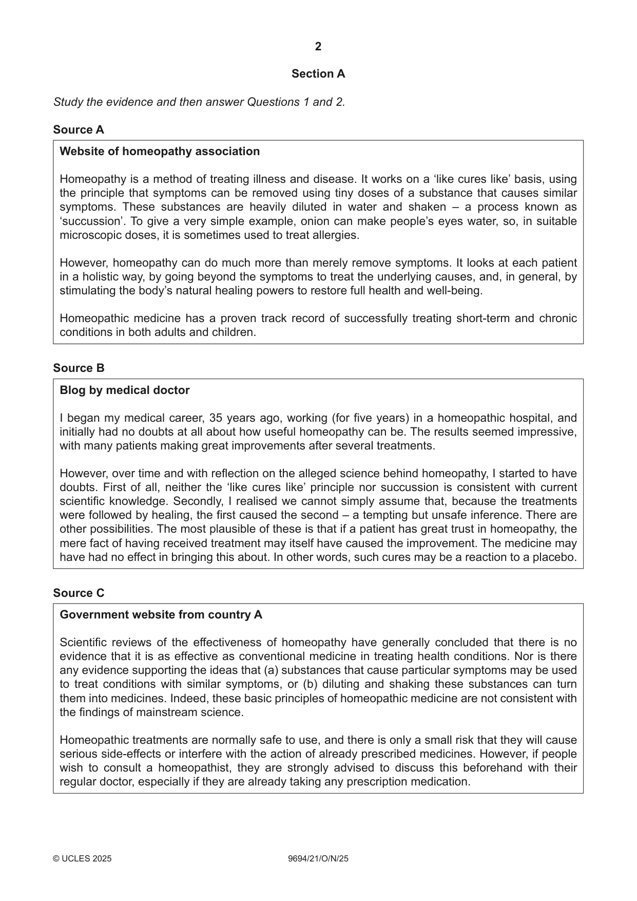 Cambridge A Level Thinking Skills 9694 2025 Oct/Nov Paper 2 · Variant 1 question paper, page 2 of 8