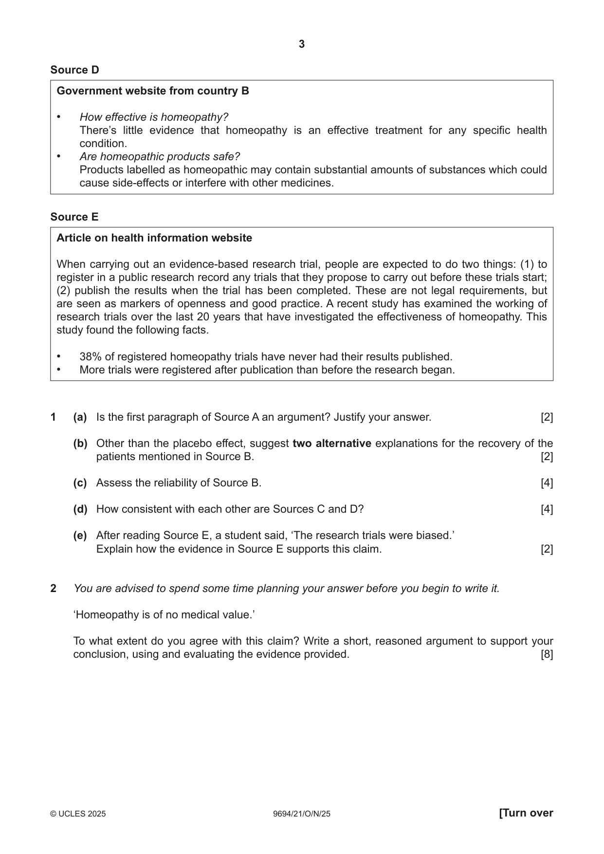 Cambridge A Level Thinking Skills 9694 2025 Oct/Nov Paper 2 · Variant 1 question paper, page 3 of 8