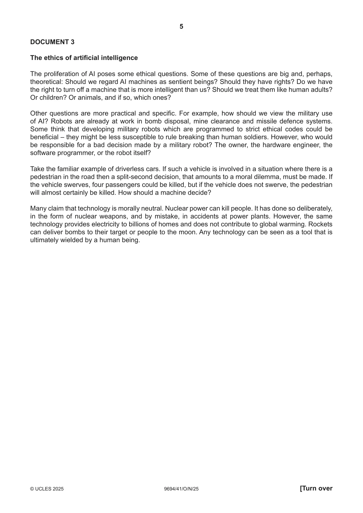 Cambridge A Level Thinking Skills 9694 2025 Oct/Nov Paper 4 · Variant 1 question paper, page 5 of 8