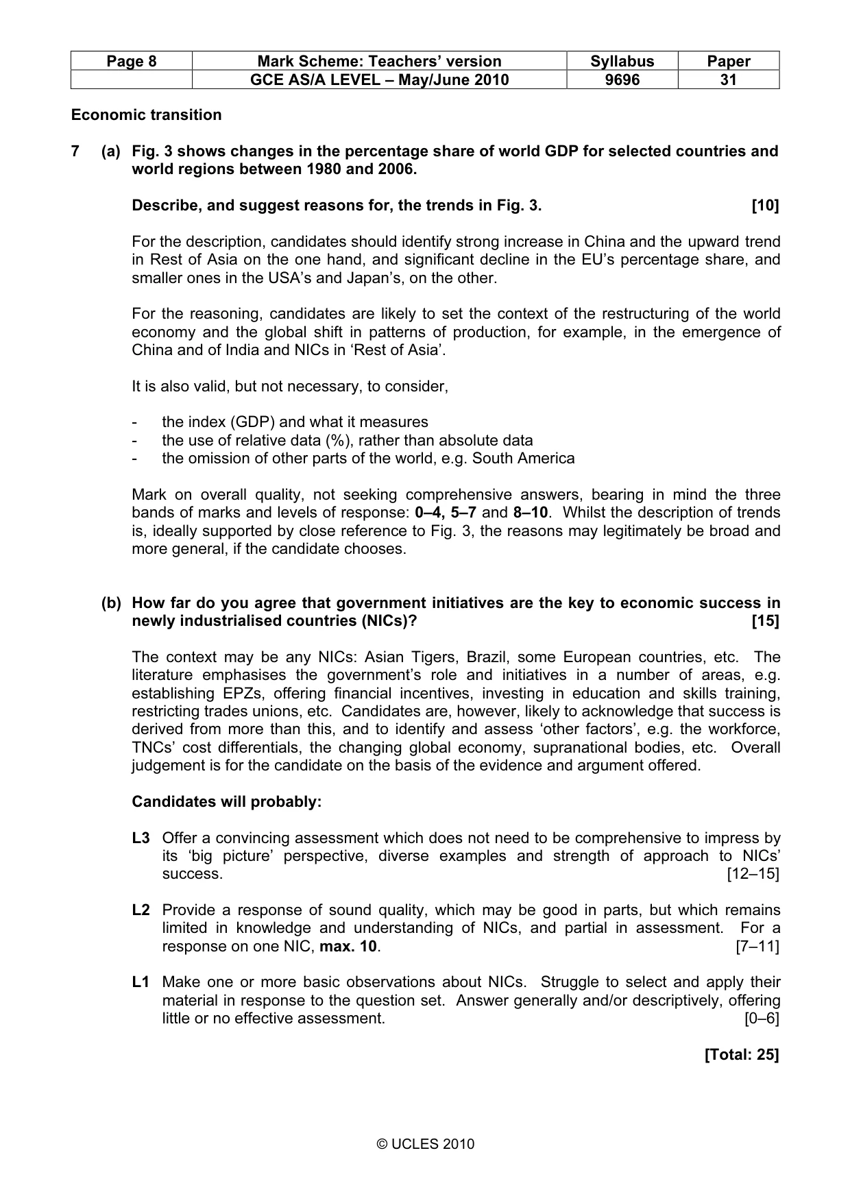 Mark scheme, page 8 of 9