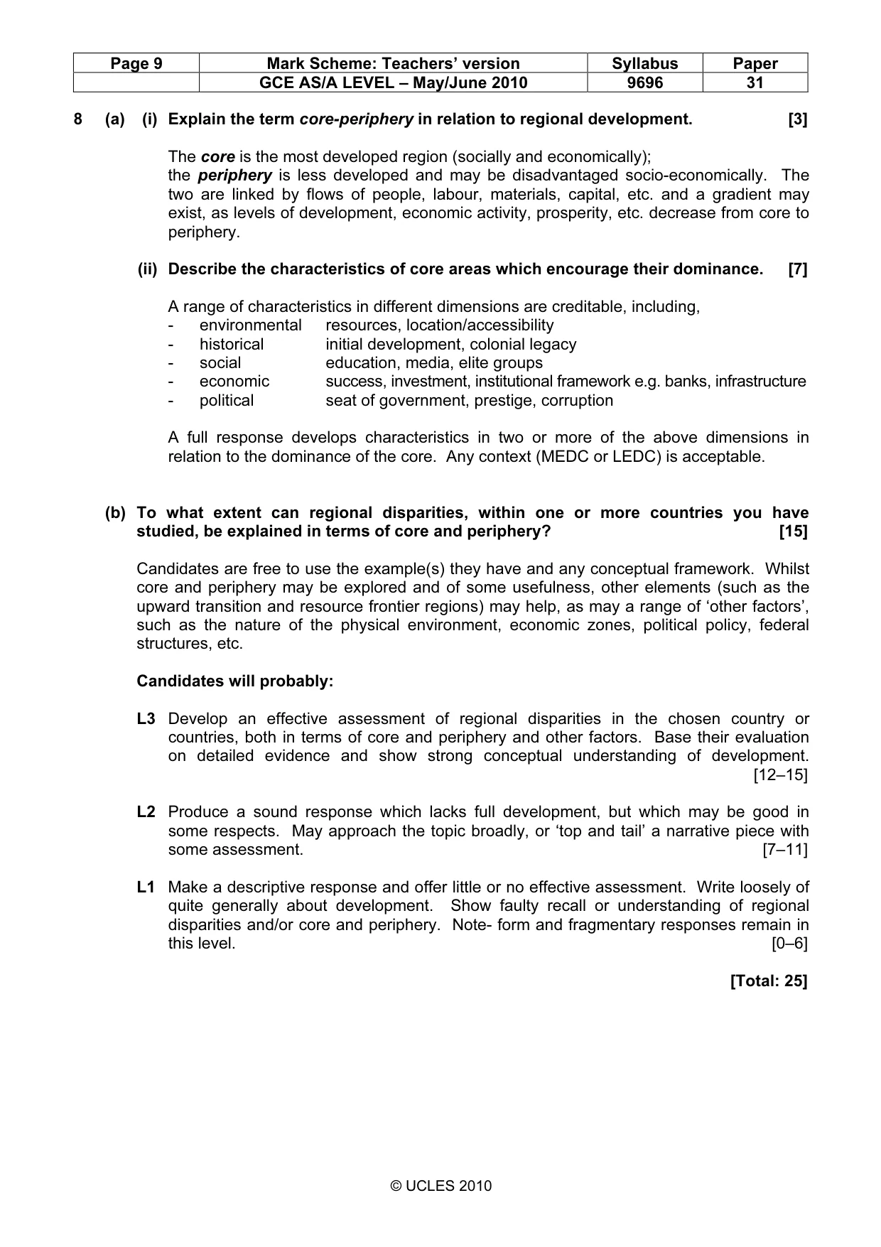 Mark scheme, page 9 of 9