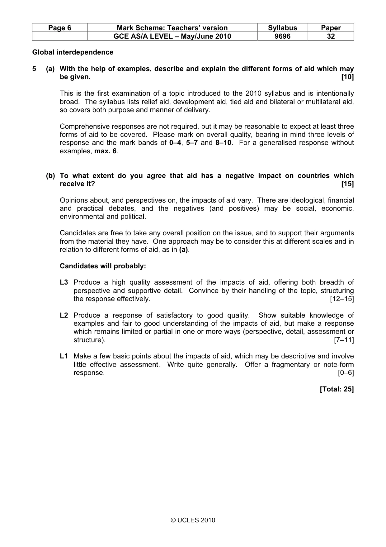 Mark scheme, page 6 of 9