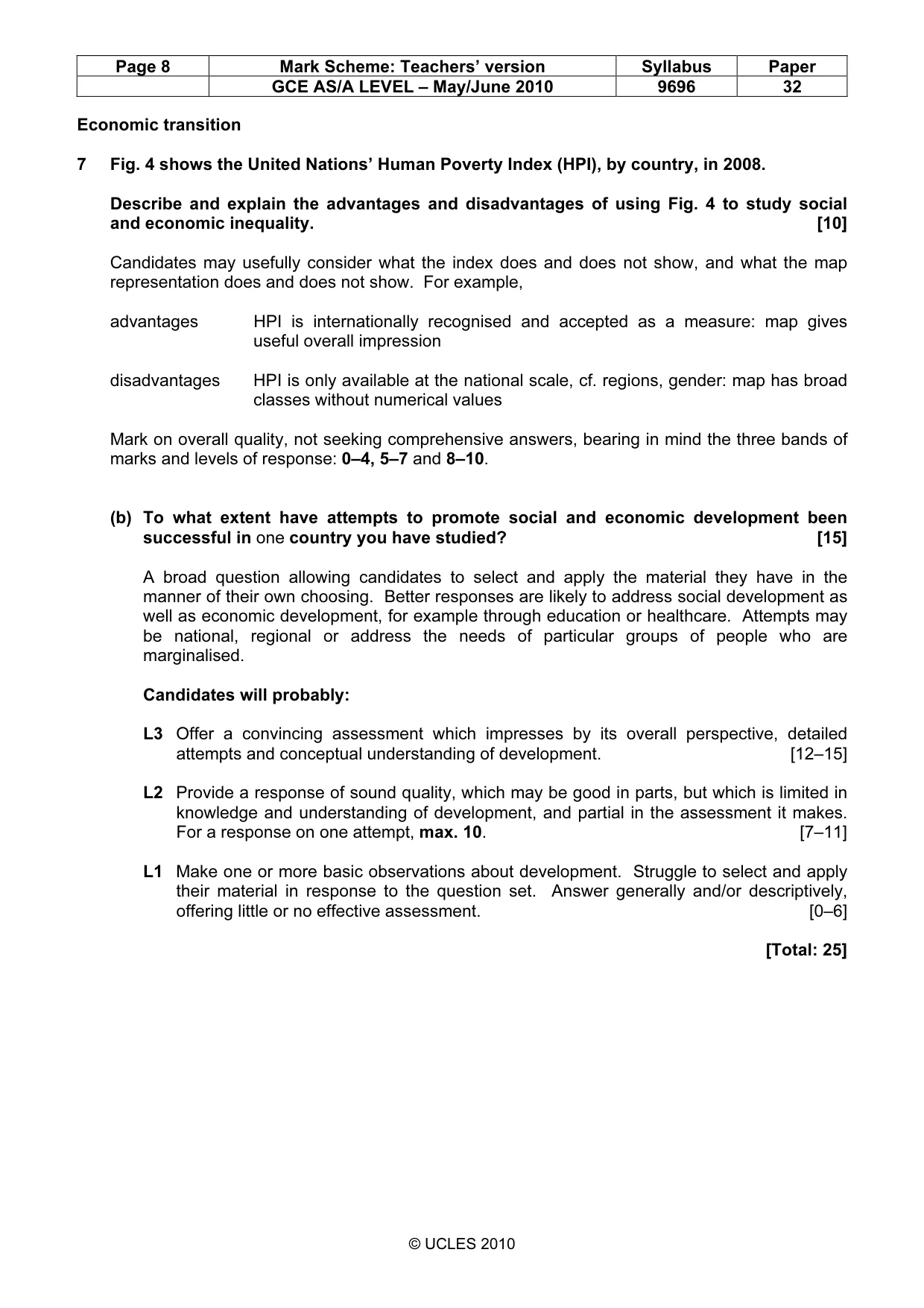 Mark scheme, page 8 of 9