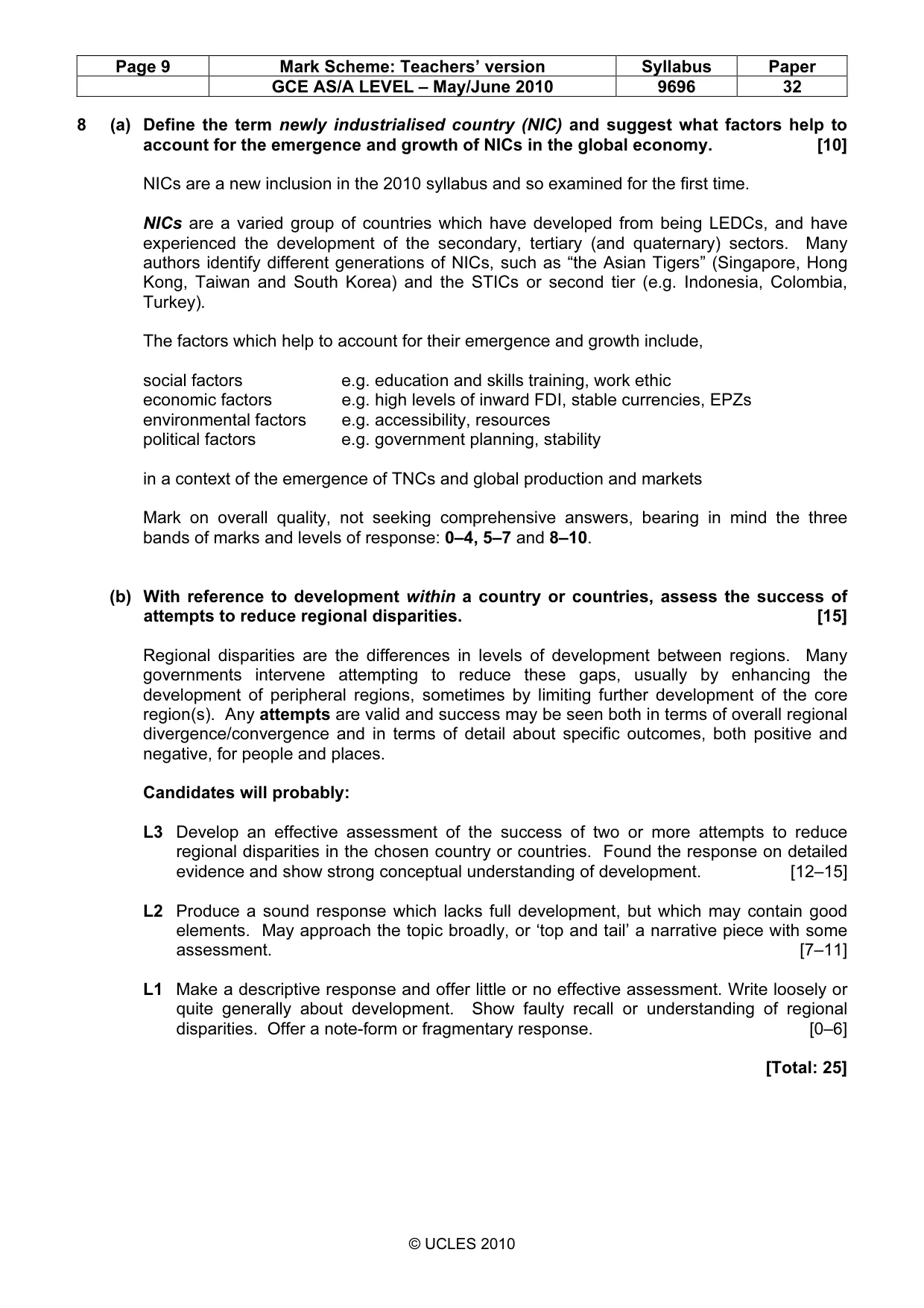 Mark scheme, page 9 of 9