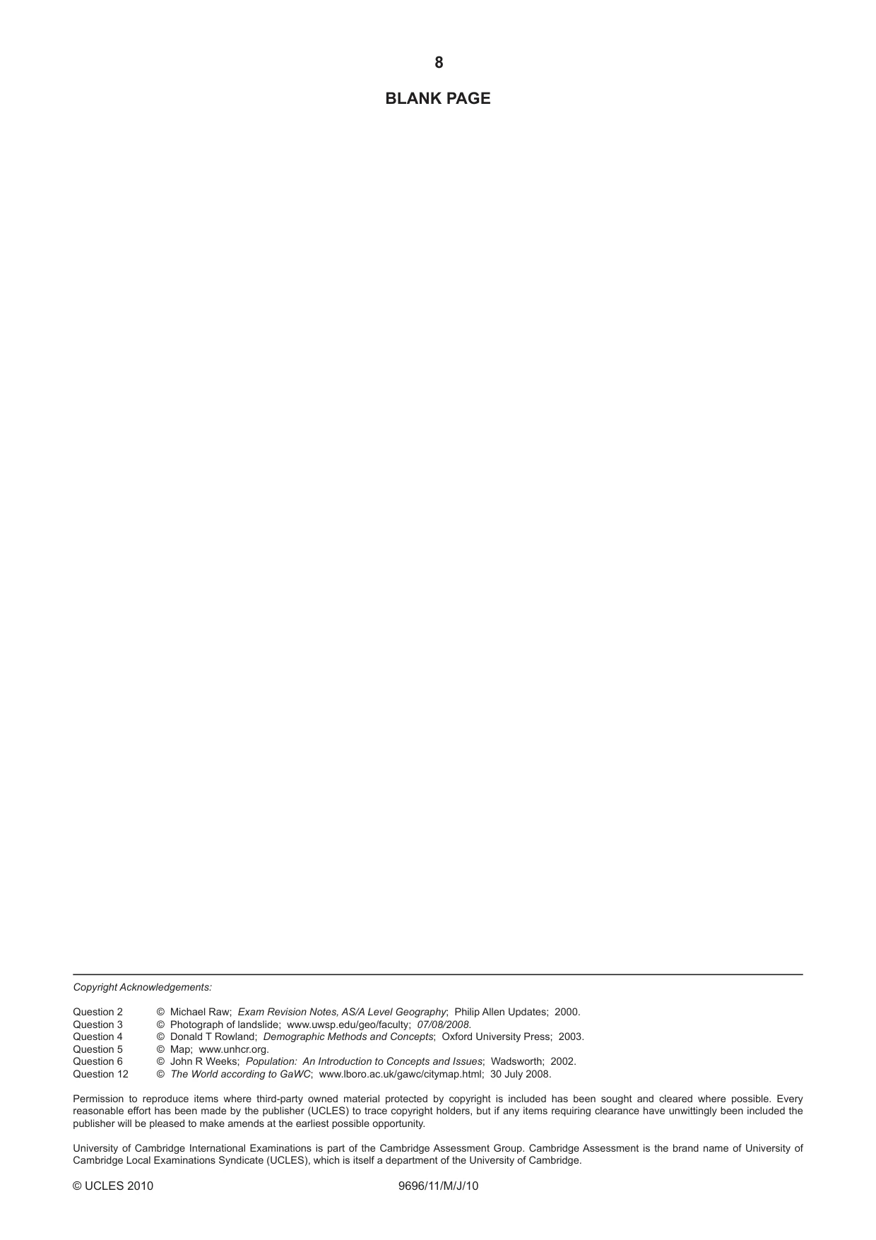 Cambridge A Level Geography 9696 2010 May/June Paper 1 · Variant 1 question paper, page 8 of 8
