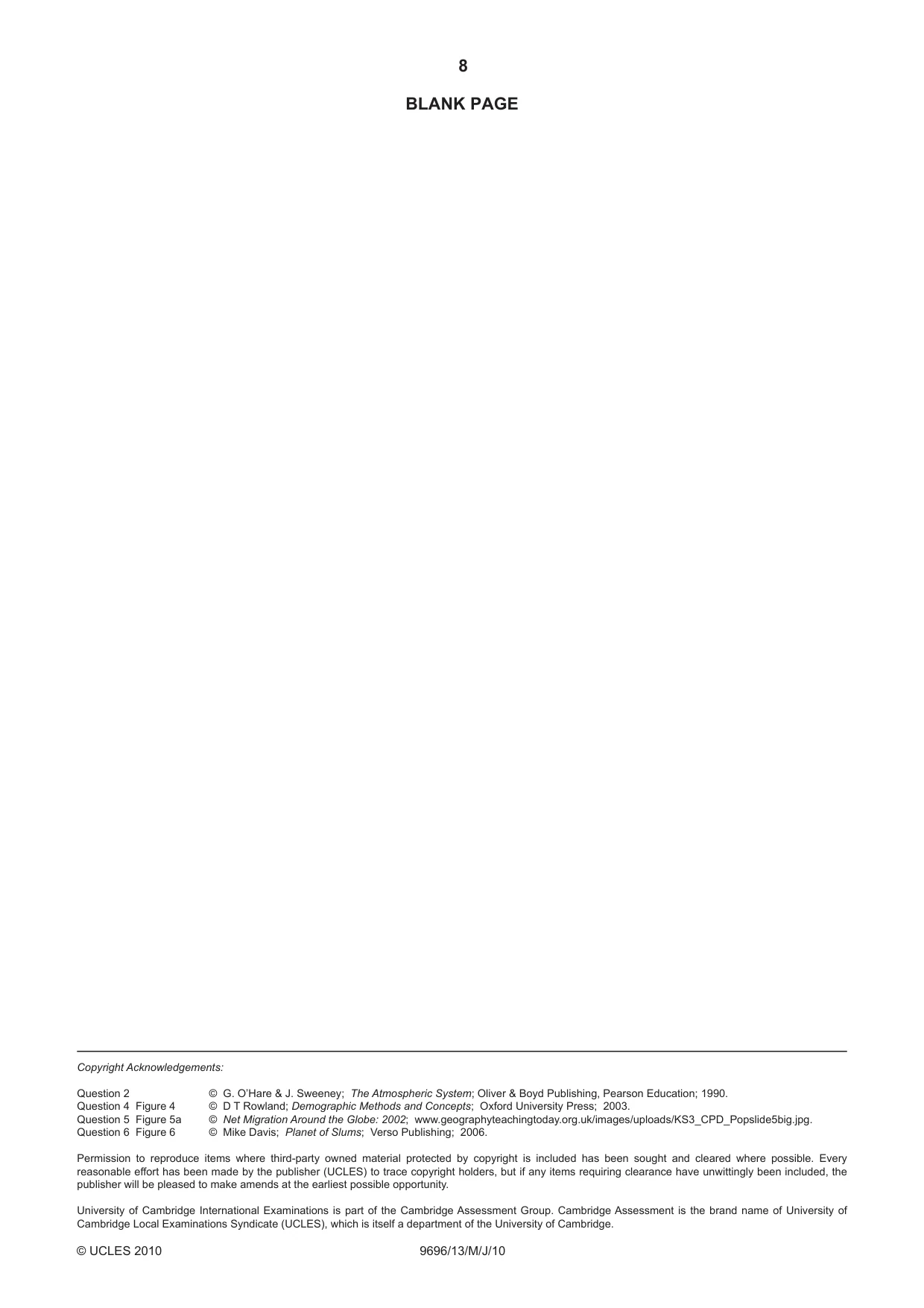 Cambridge A Level Geography 9696 2010 May/June Paper 1 · Variant 3 question paper, page 8 of 8