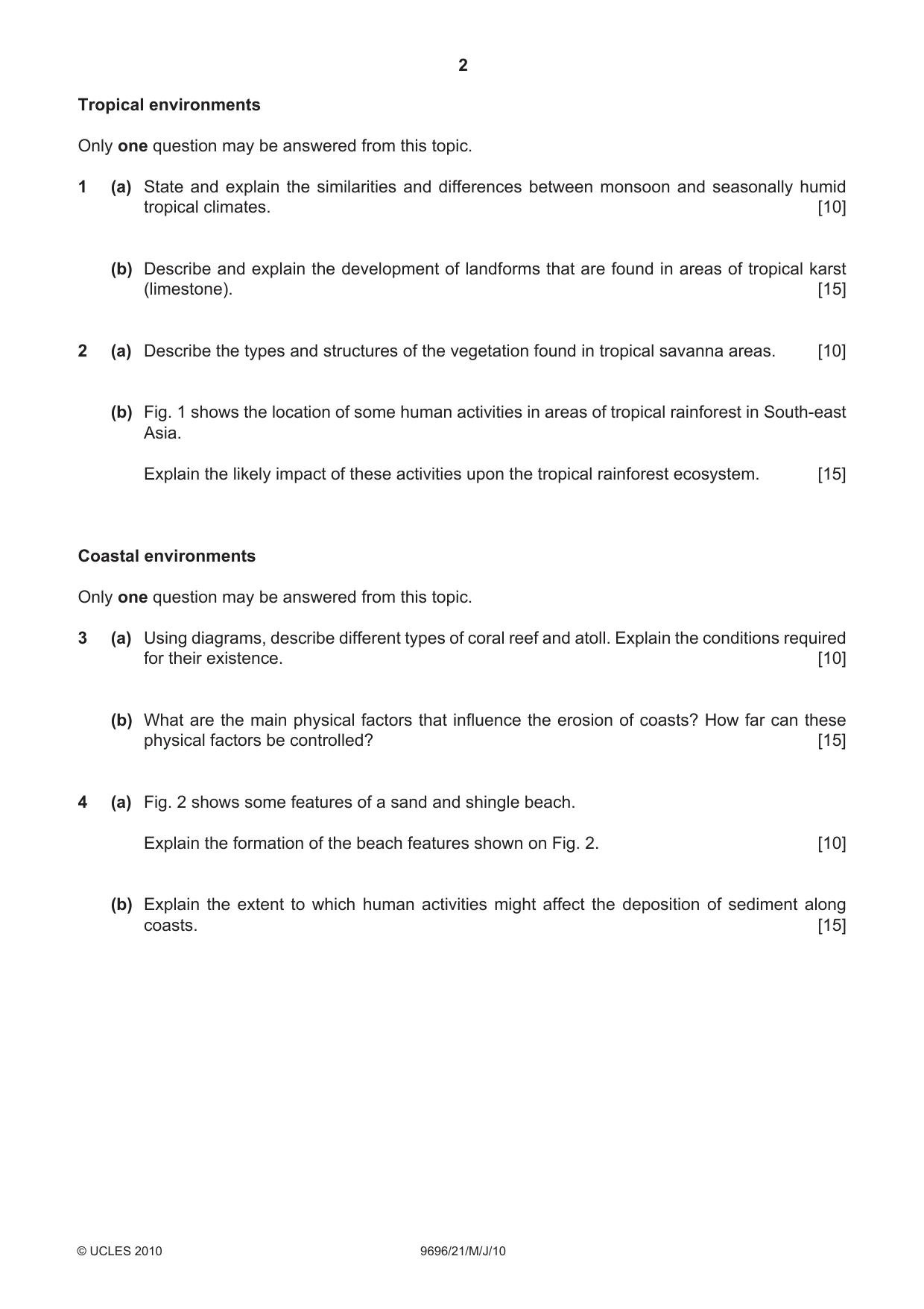 Cambridge A Level Geography 9696 2010 May/June Paper 2 · Variant 1 question paper, page 2 of 4