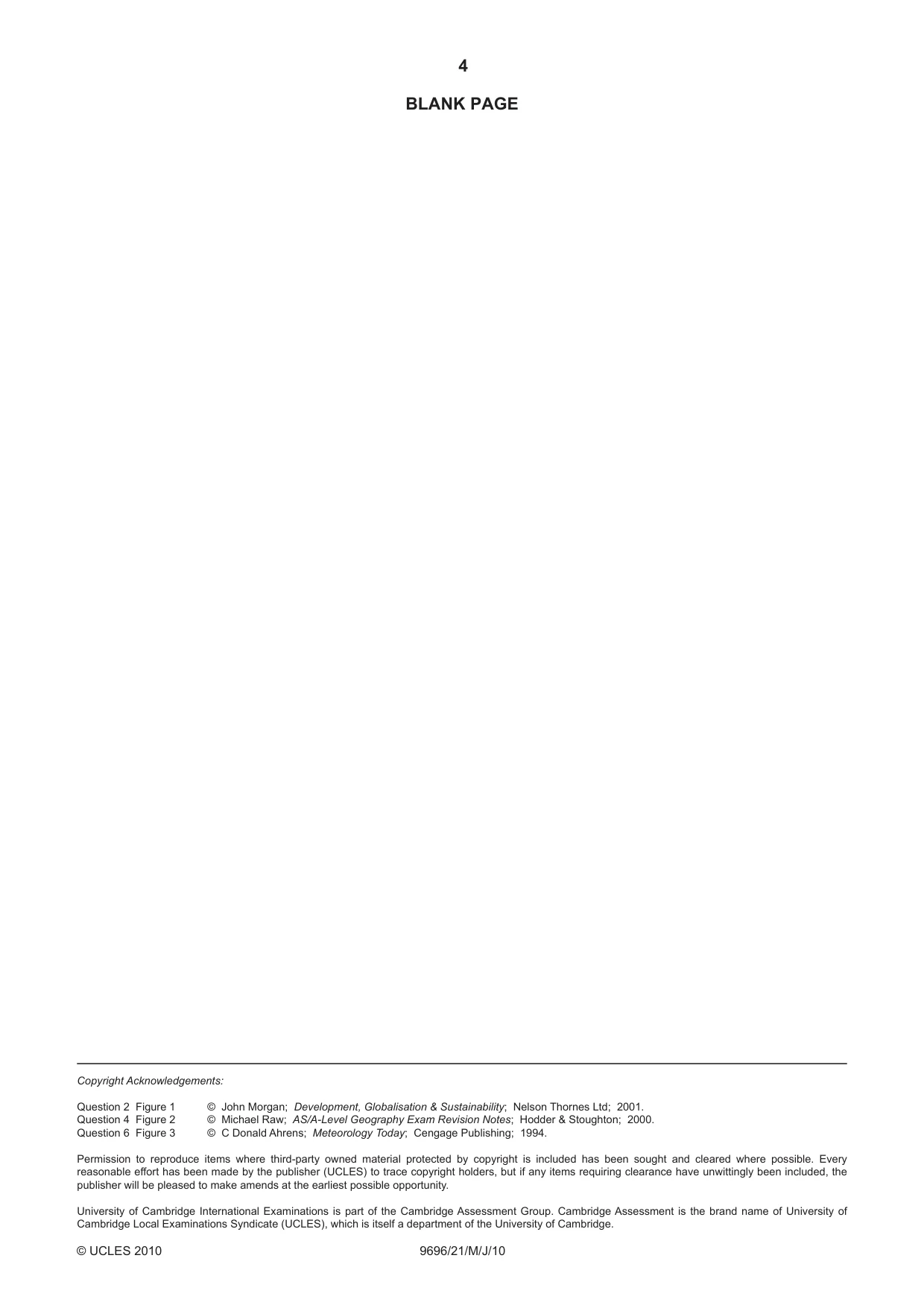 Cambridge A Level Geography 9696 2010 May/June Paper 2 · Variant 1 question paper, page 4 of 4
