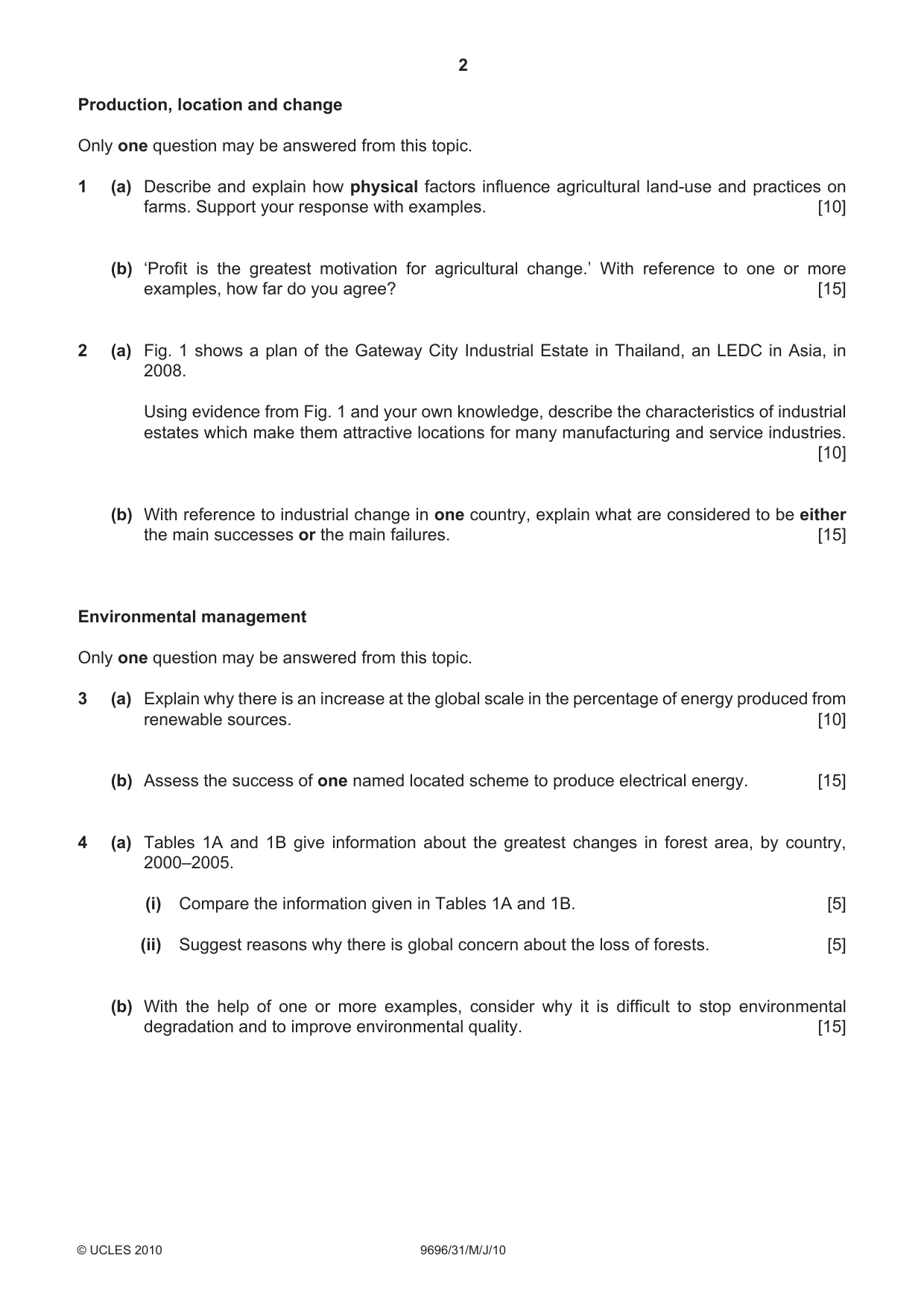 Cambridge A Level Geography 9696 2010 May/June Paper 3 · Variant 1 question paper, page 2 of 4