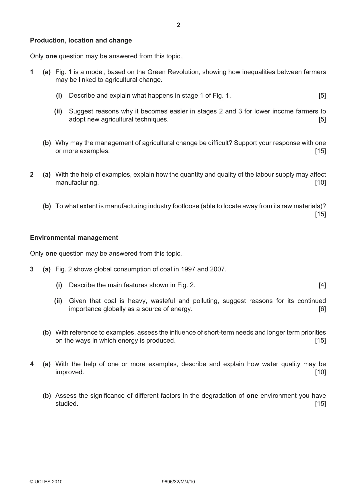 Cambridge A Level Geography 9696 2010 May/June Paper 3 · Variant 2 question paper, page 2 of 4