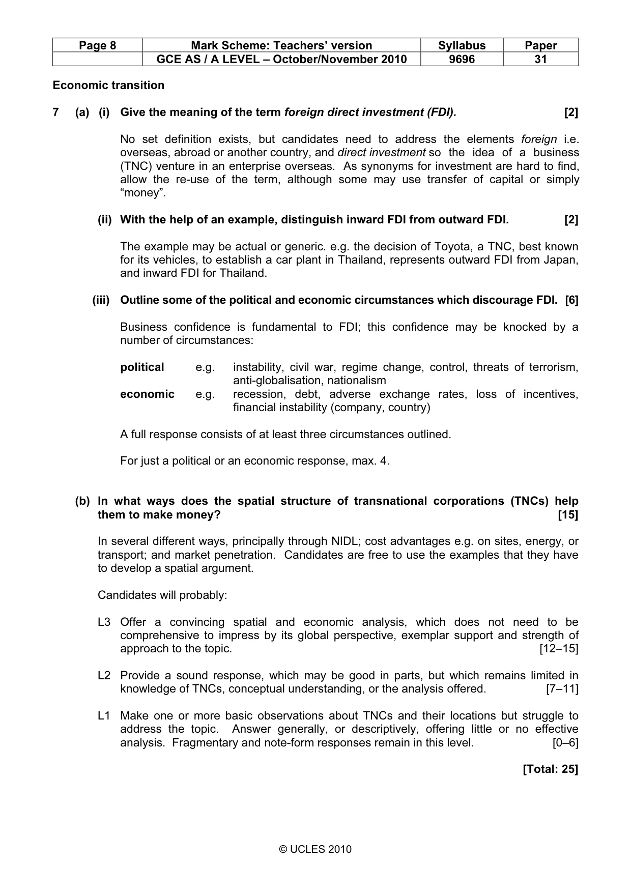 Mark scheme, page 8 of 9