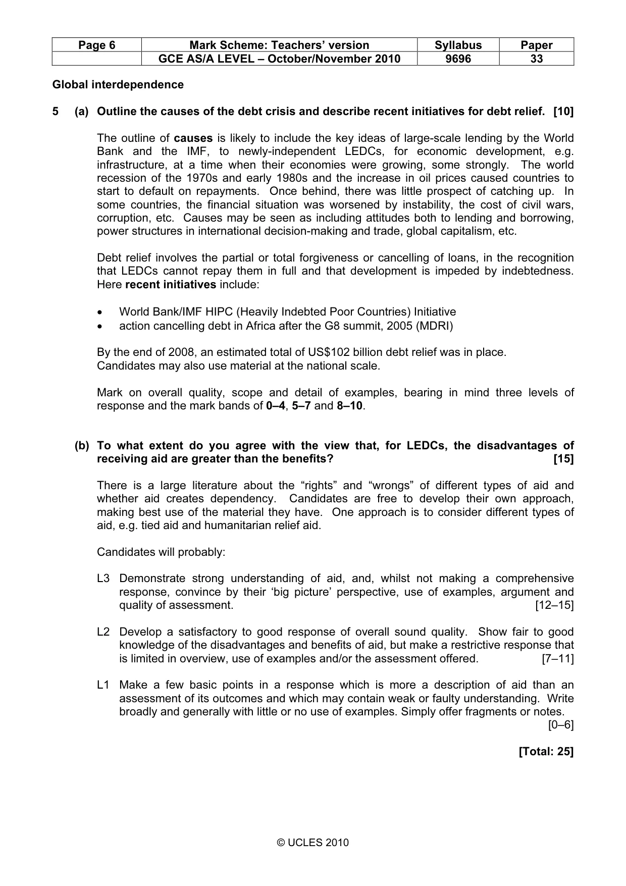 Mark scheme, page 6 of 9