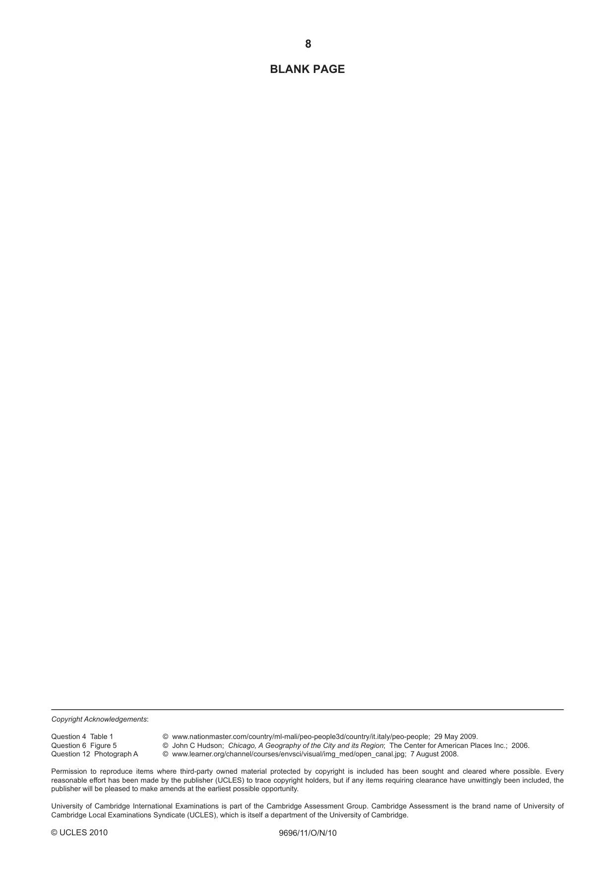 Cambridge A Level Geography 9696 2010 Oct/Nov Paper 1 · Variant 1 question paper, page 8 of 8