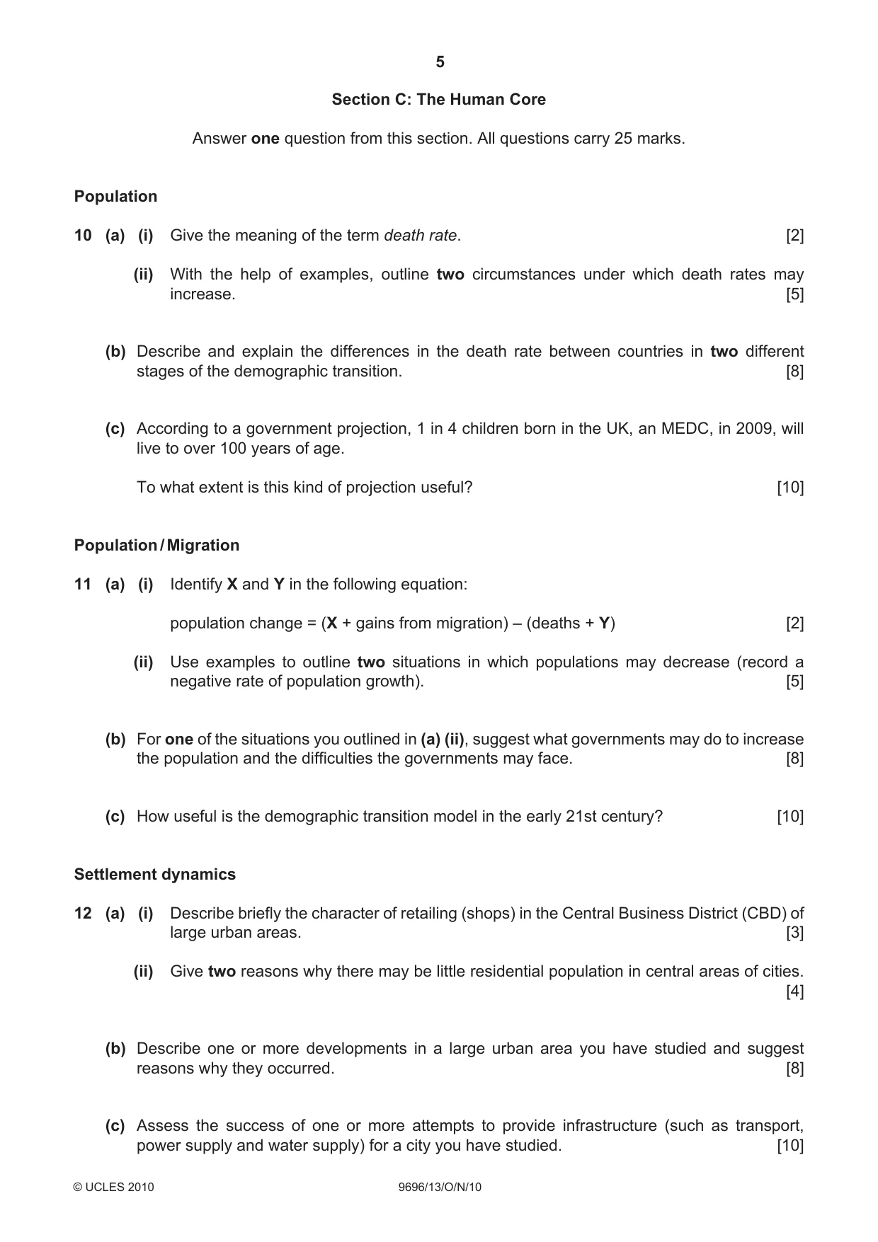 Cambridge A Level Geography 9696 2010 Oct/Nov Paper 1 · Variant 3 question paper, page 5 of 8
