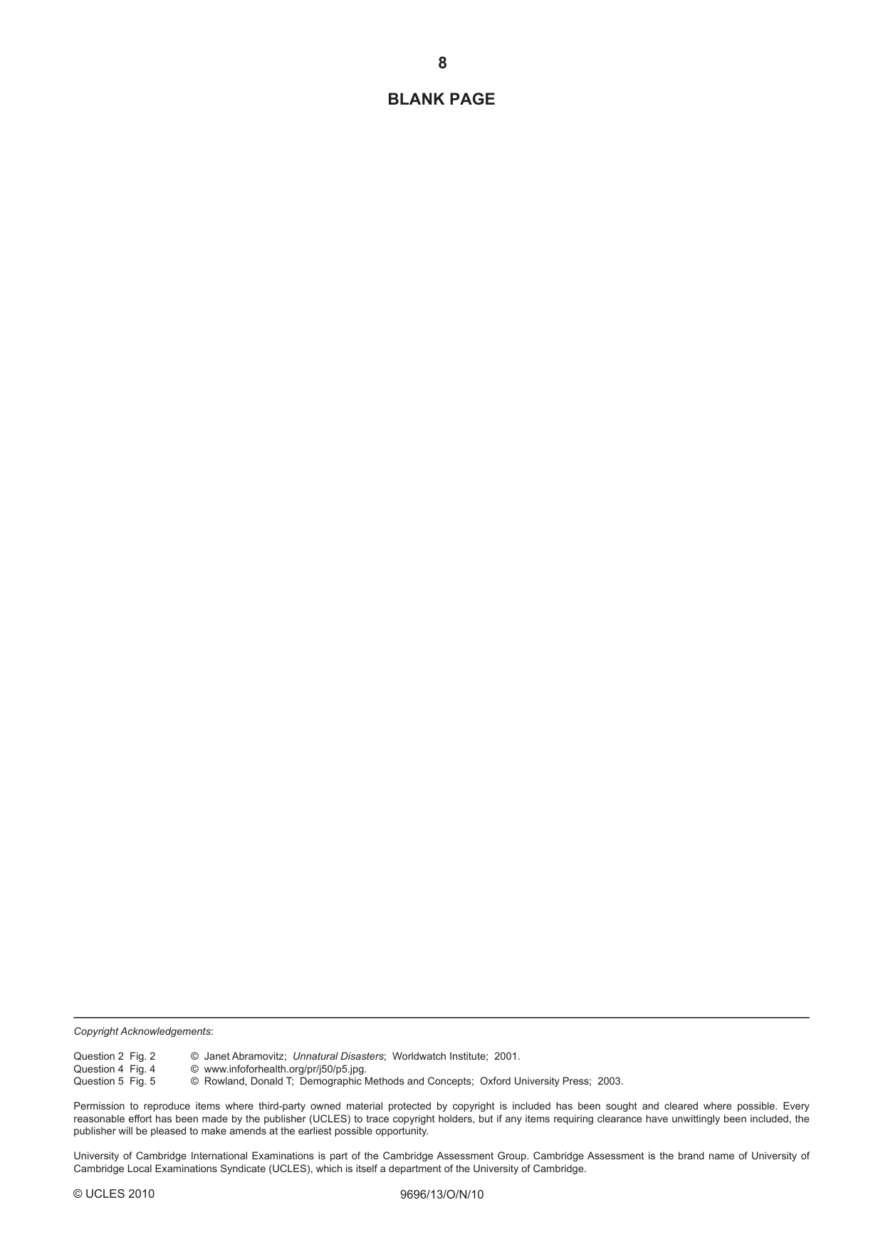 Cambridge A Level Geography 9696 2010 Oct/Nov Paper 1 · Variant 3 question paper, page 8 of 8