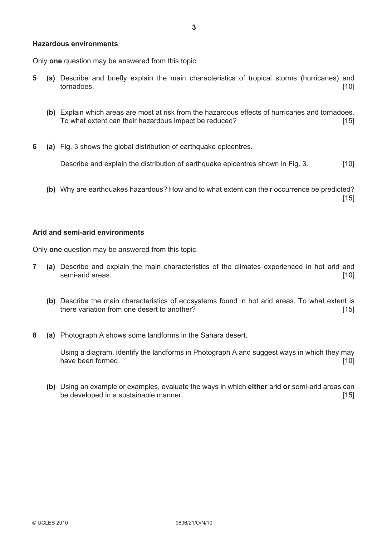 Cambridge A Level Geography 9696 2010 Oct/Nov Paper 2 · Variant 1 question paper, page 3 of 4