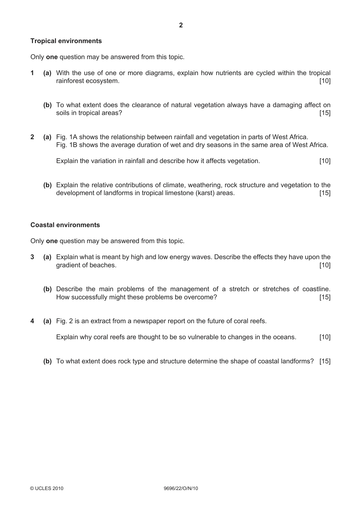 Cambridge A Level Geography 9696 2010 Oct/Nov Paper 2 · Variant 2 question paper, page 2 of 4