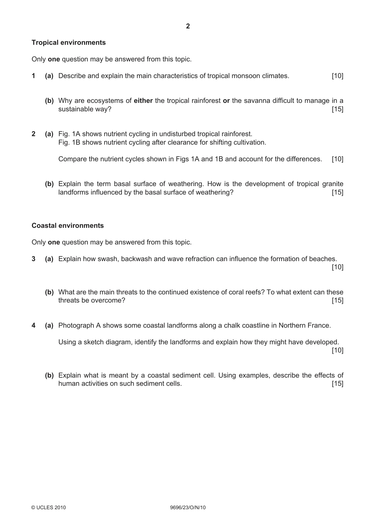 Cambridge A Level Geography 9696 2010 Oct/Nov Paper 2 · Variant 3 question paper, page 2 of 4
