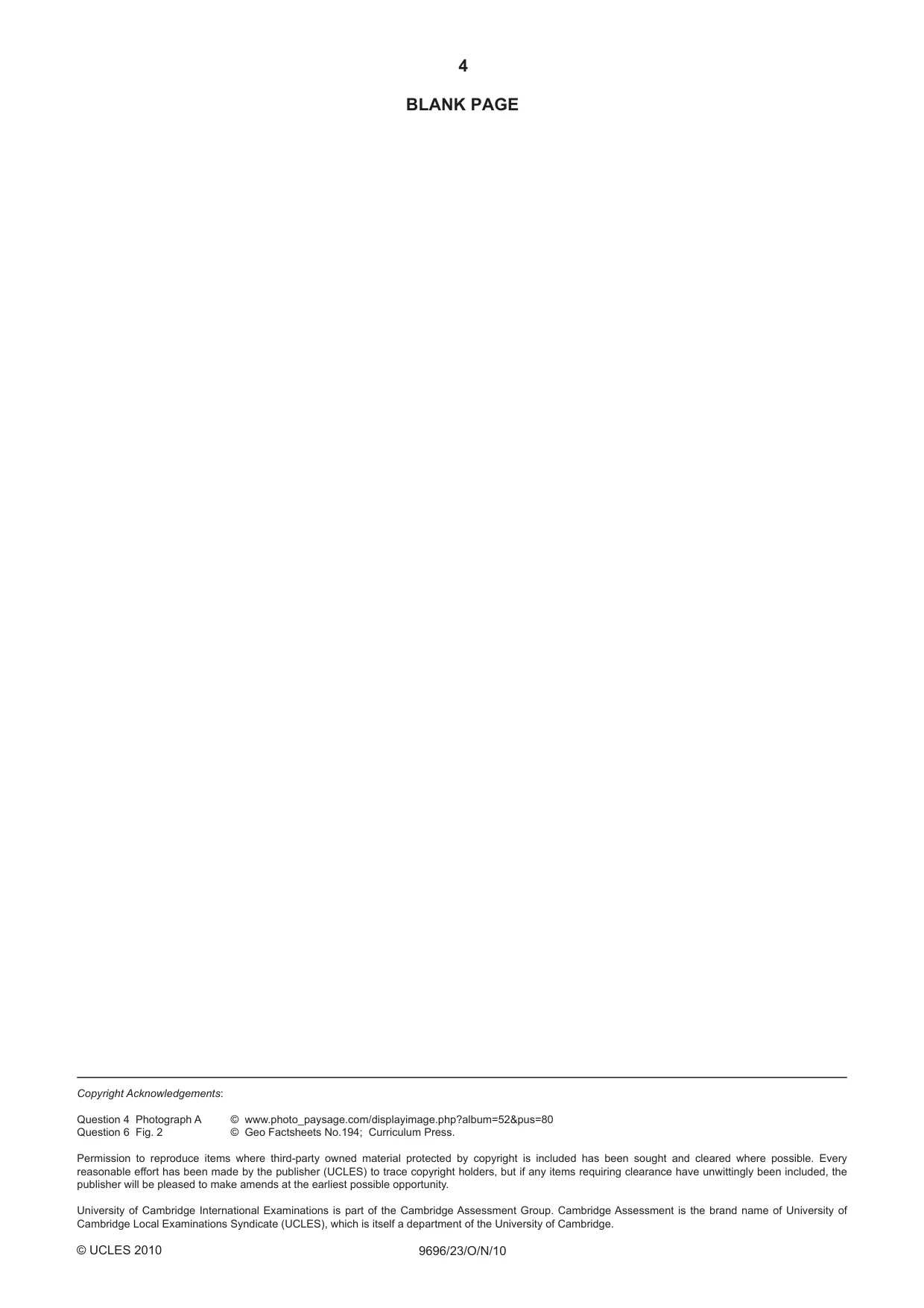 Cambridge A Level Geography 9696 2010 Oct/Nov Paper 2 · Variant 3 question paper, page 4 of 4