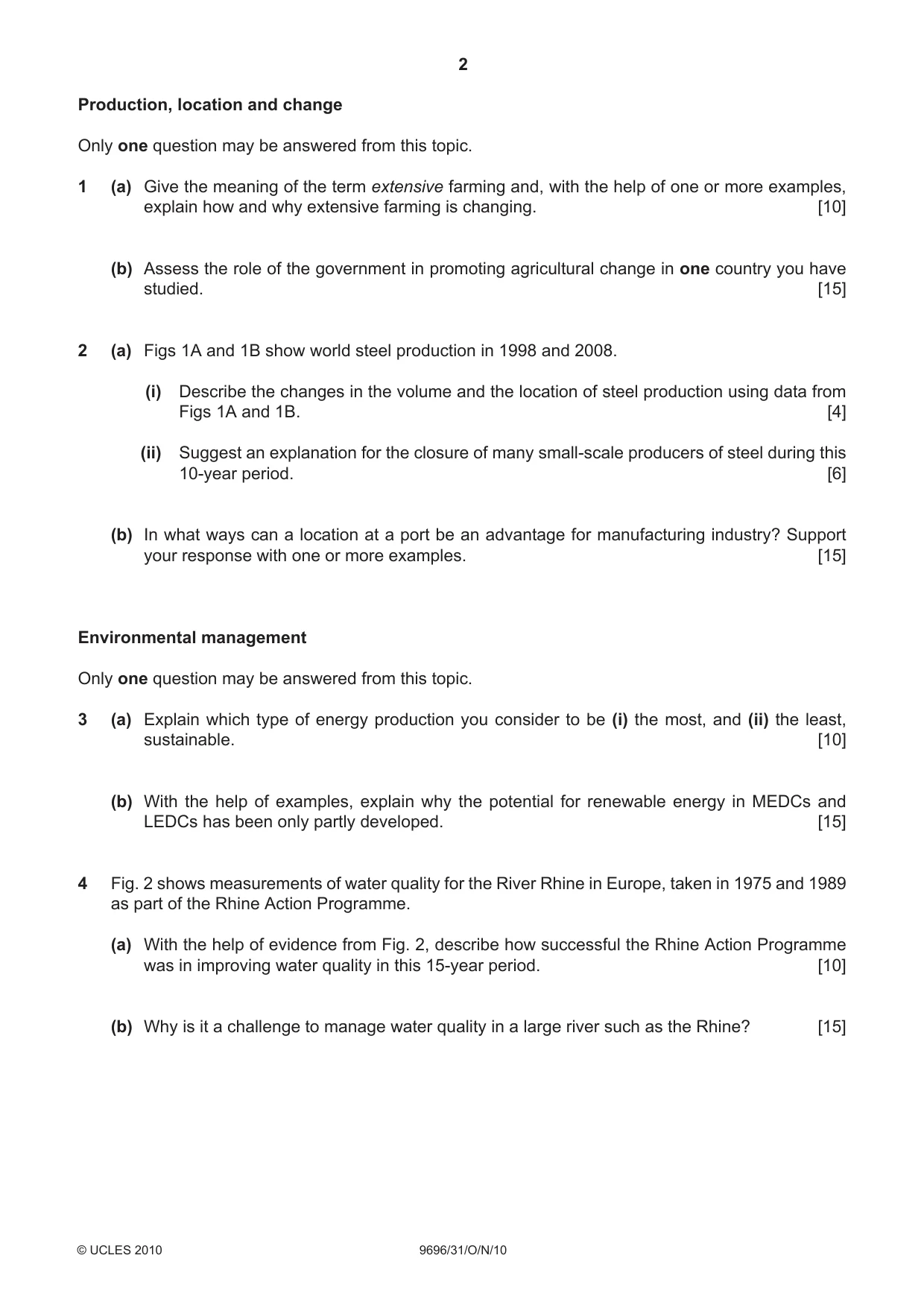 Cambridge A Level Geography 9696 2010 Oct/Nov Paper 3 · Variant 1 question paper, page 2 of 4