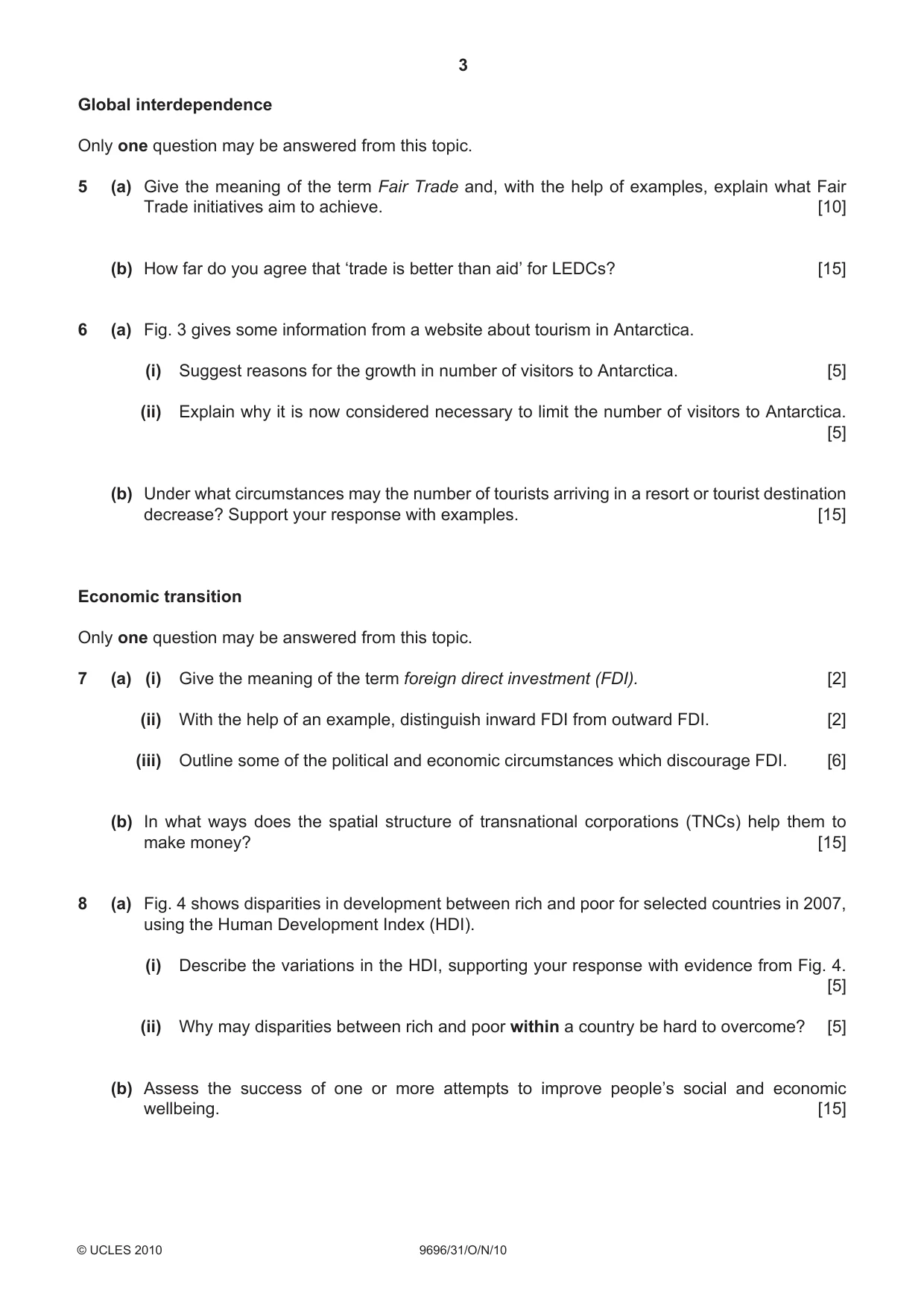 Cambridge A Level Geography 9696 2010 Oct/Nov Paper 3 · Variant 1 question paper, page 3 of 4