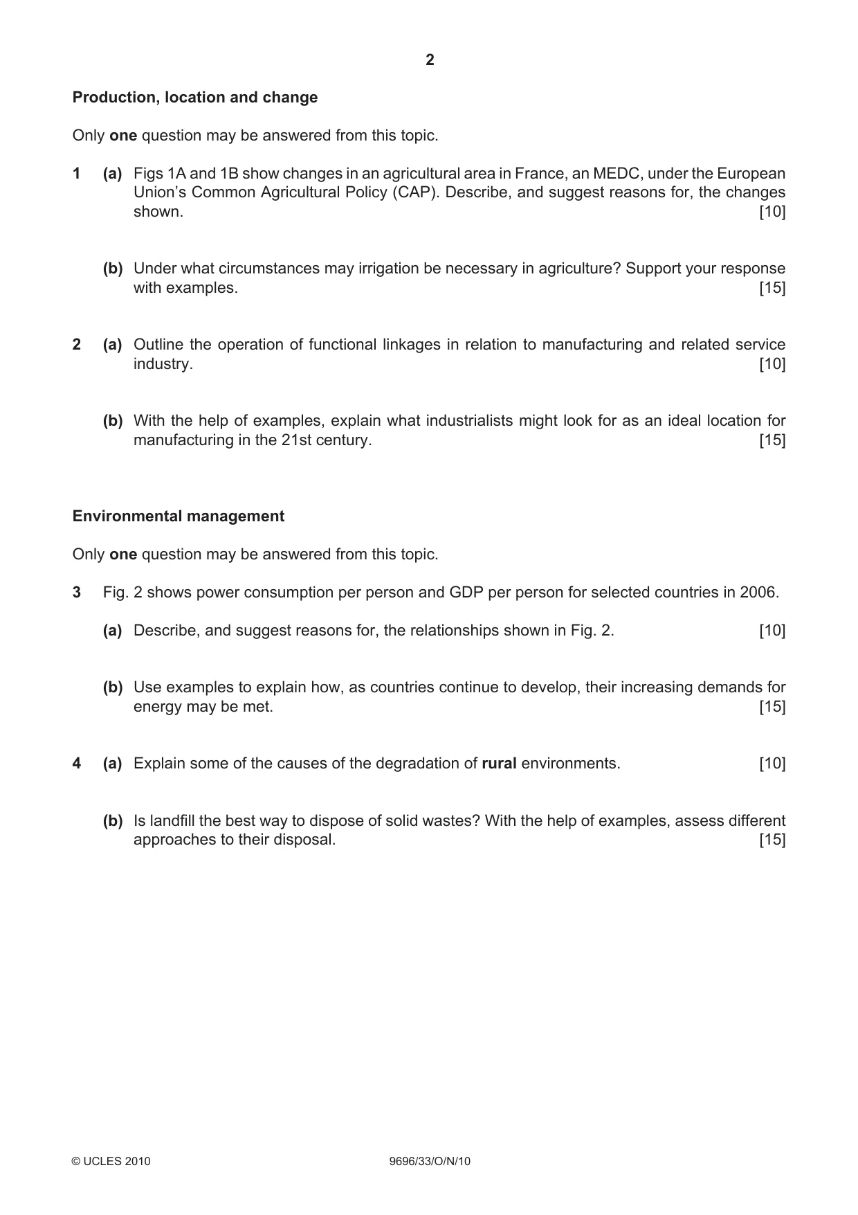 Cambridge A Level Geography 9696 2010 Oct/Nov Paper 3 · Variant 3 question paper, page 2 of 4