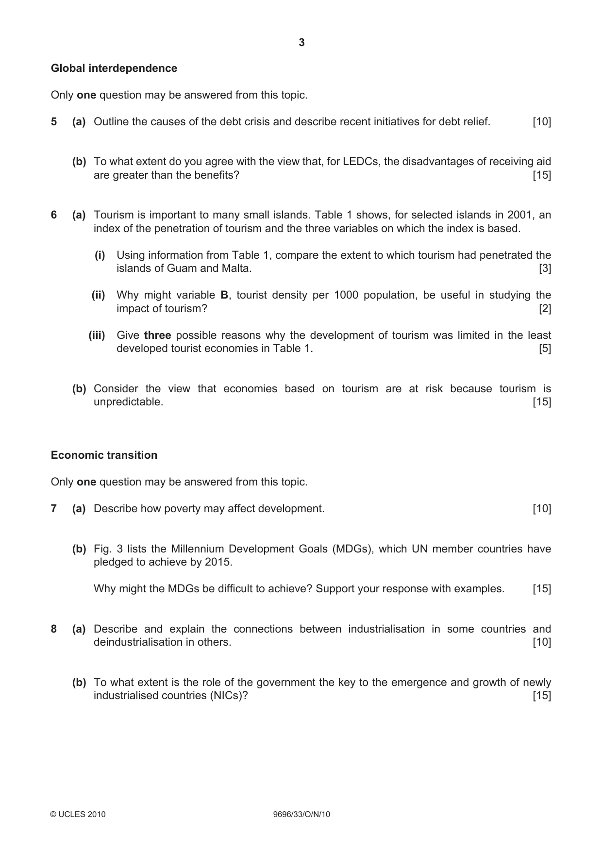 Cambridge A Level Geography 9696 2010 Oct/Nov Paper 3 · Variant 3 question paper, page 3 of 4