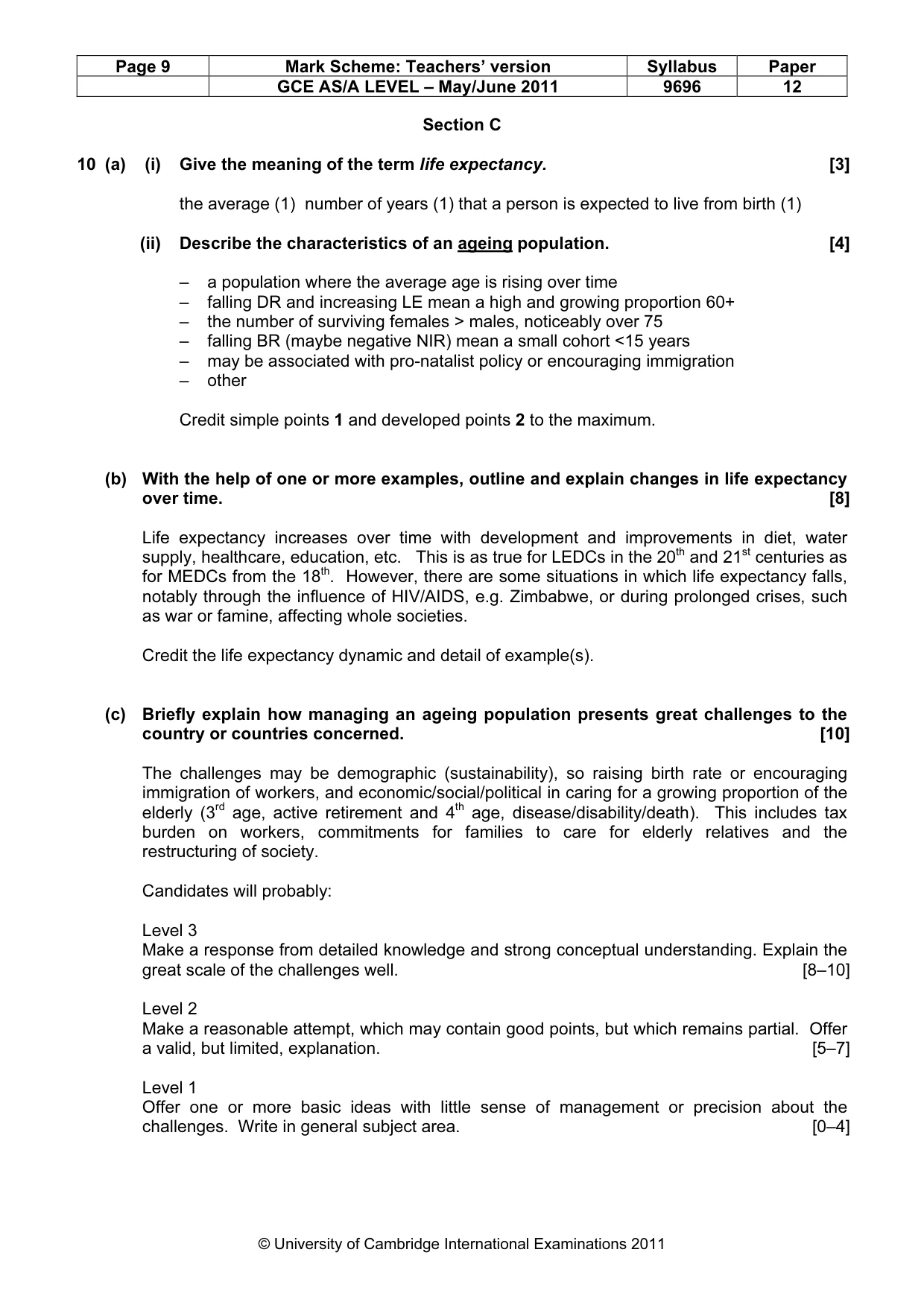 Mark scheme, page 9 of 11