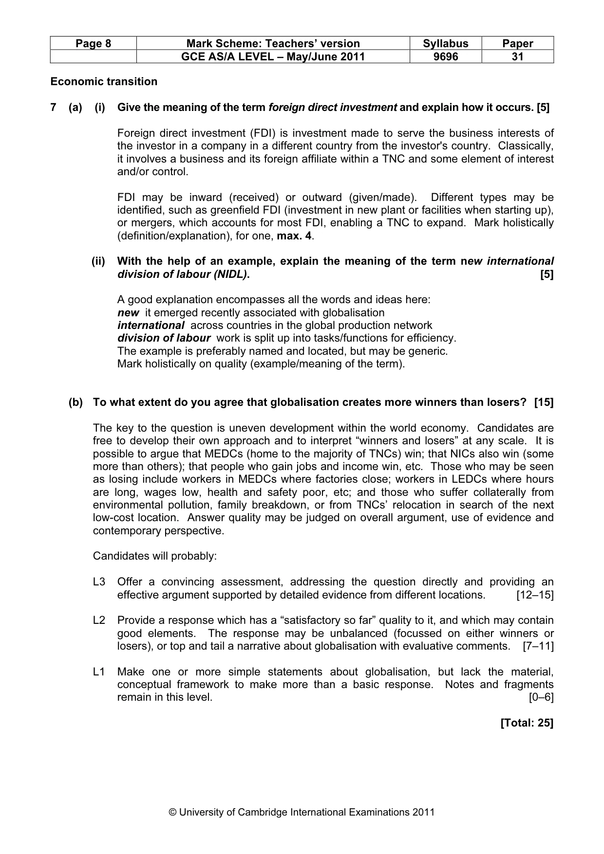 Mark scheme, page 8 of 9